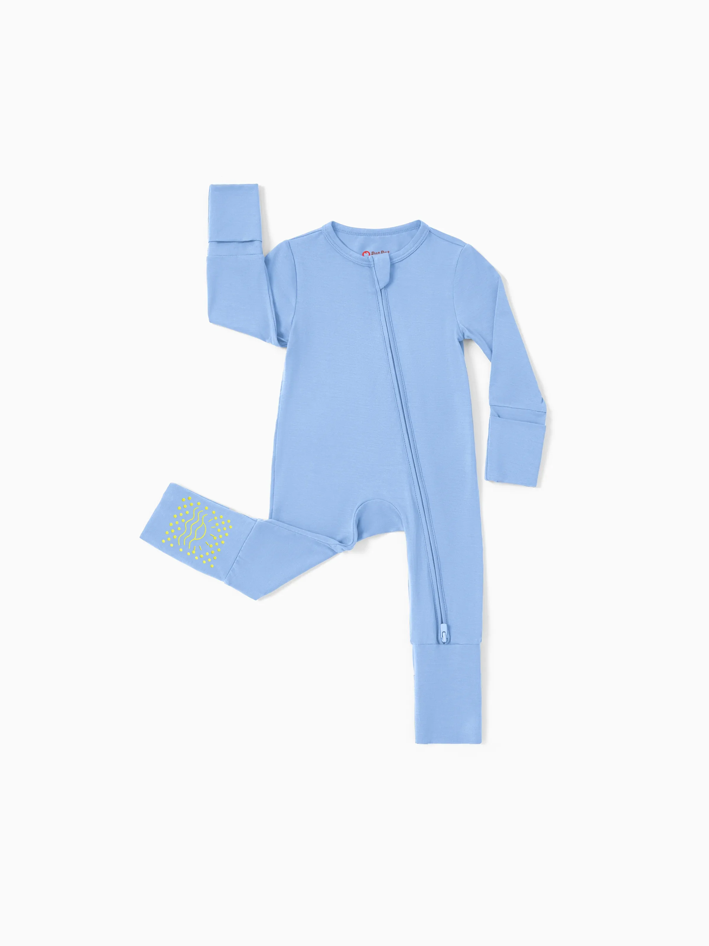 Bamboo Baby Boy/Girl 2-Pack Solid&Bee Printed 2-Way Zipper Anti Slip Footie Blue - Image 8