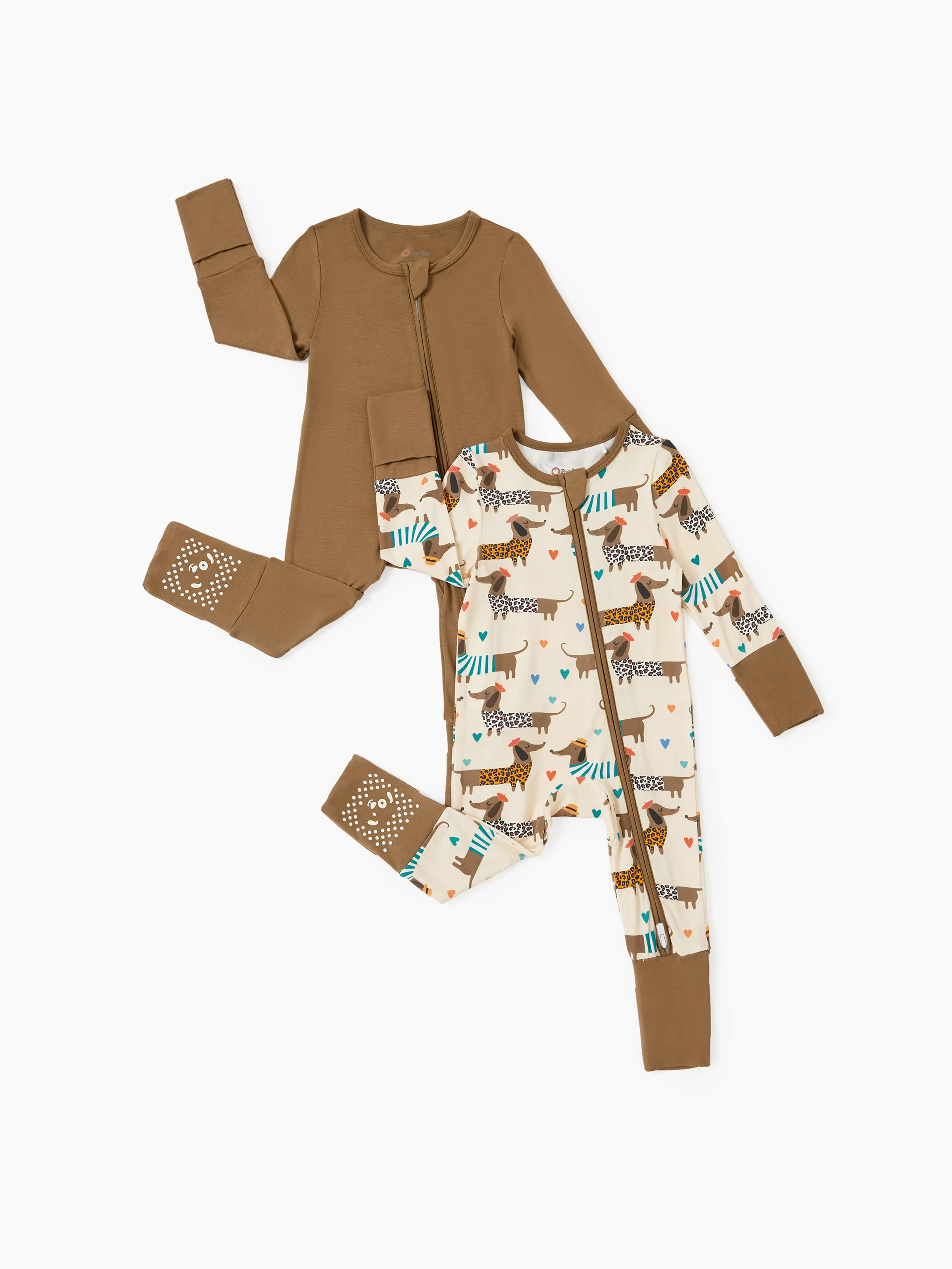 Bamboo Baby Boy/Girl 2-Pack Solid&Bee Printed 2-Way Zipper Anti Slip Footie Coffee - Image 18