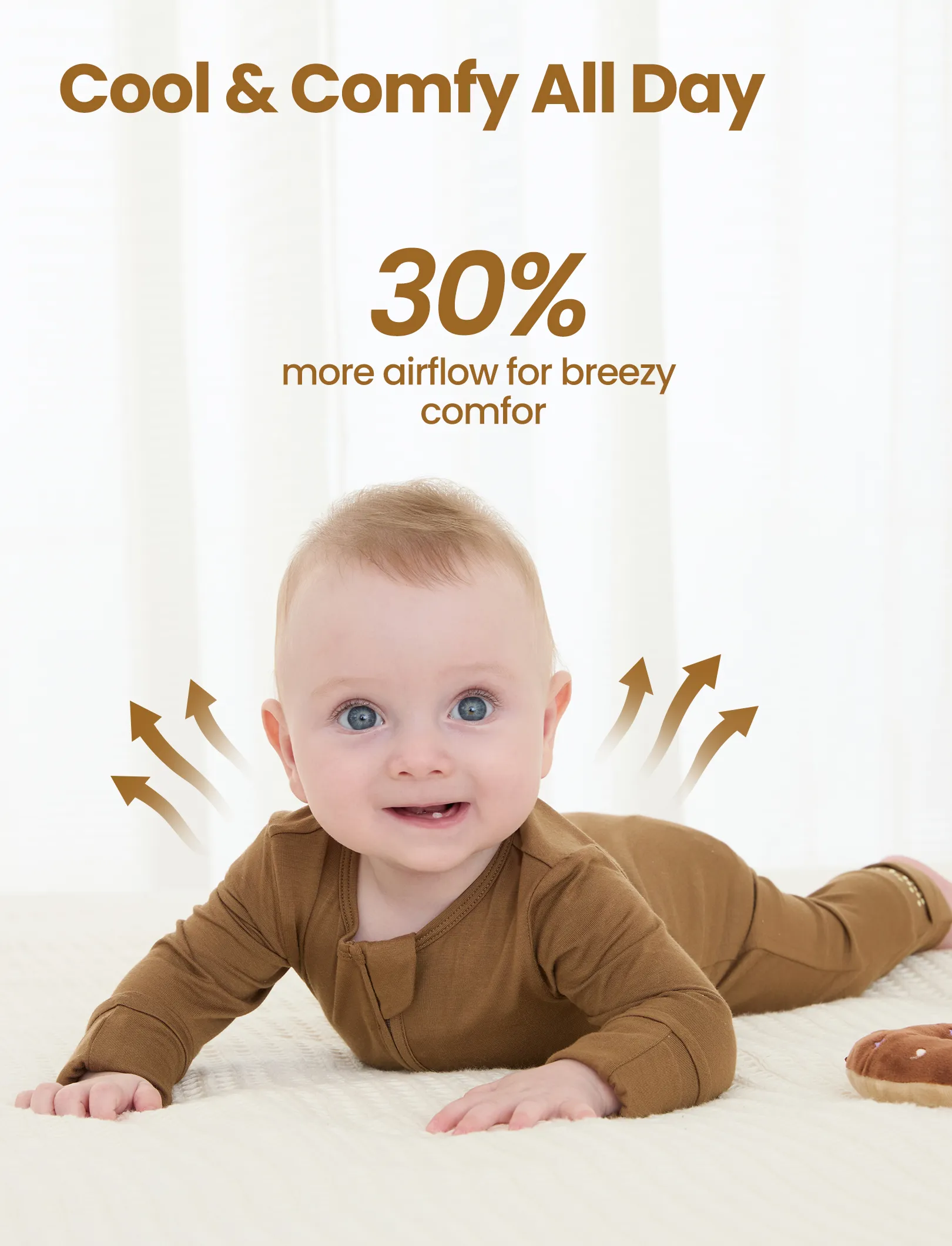 Bamboo Baby Boy/Girl 2-Pack Solid&Bee Printed 2-Way Zipper Anti Slip Footie Coffee - Image 3