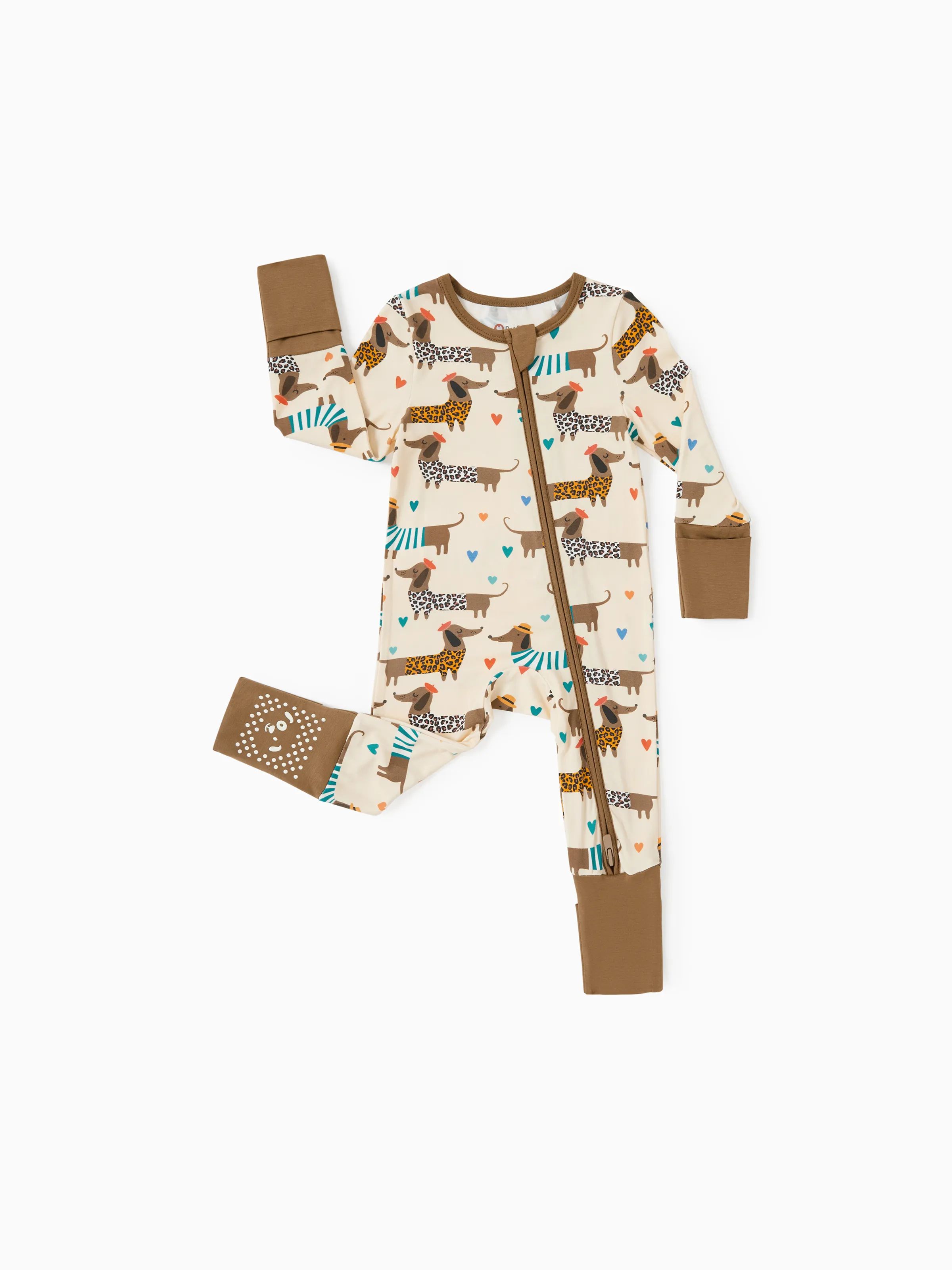 Bamboo Baby Boy/Girl 2-Pack Solid&Bee Printed 2-Way Zipper Anti Slip Footie Coffee - Image 7