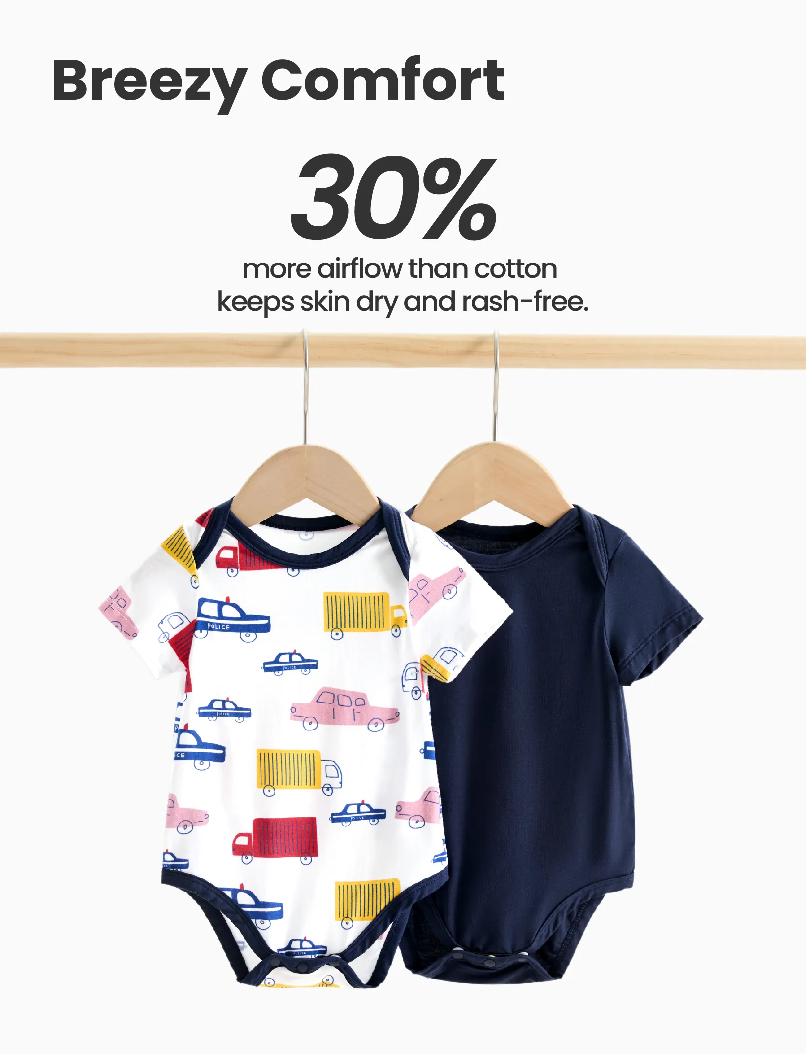 Bamboo Baby Boy/Girl 2-Pack Solid&Printed Rompers Set Deep Blue - Image 5