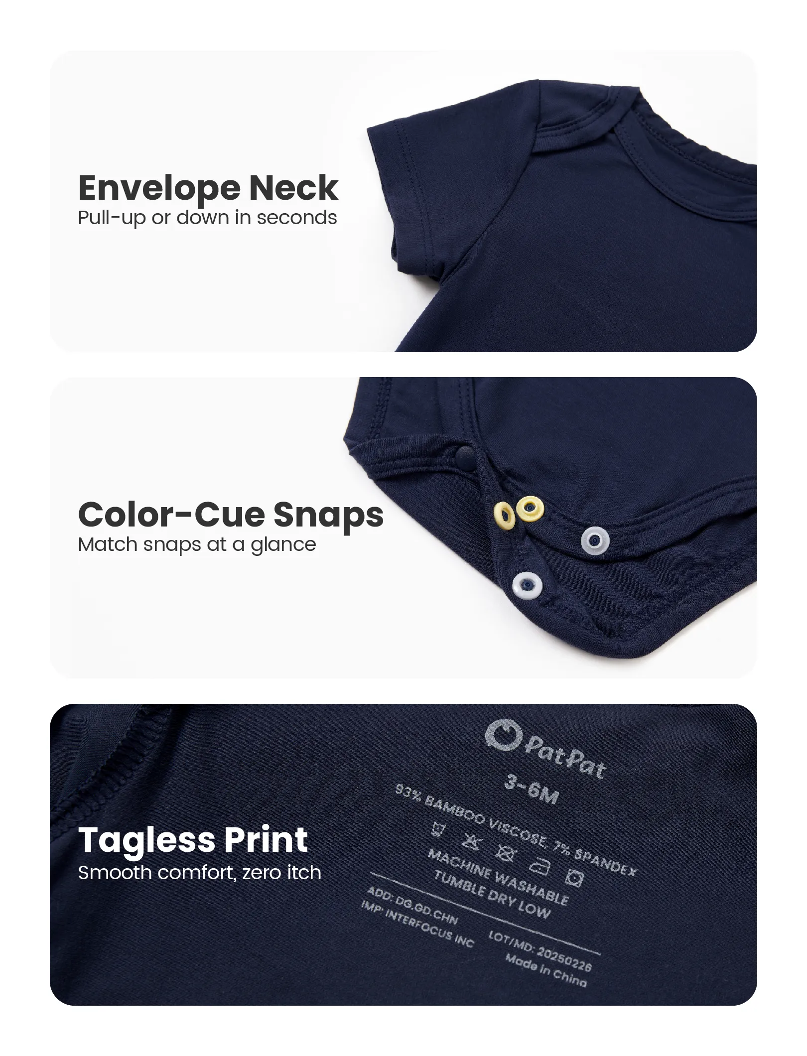 Bamboo Baby Boy/Girl 2-Pack Solid&Printed Rompers Set Deep Blue - Image 6