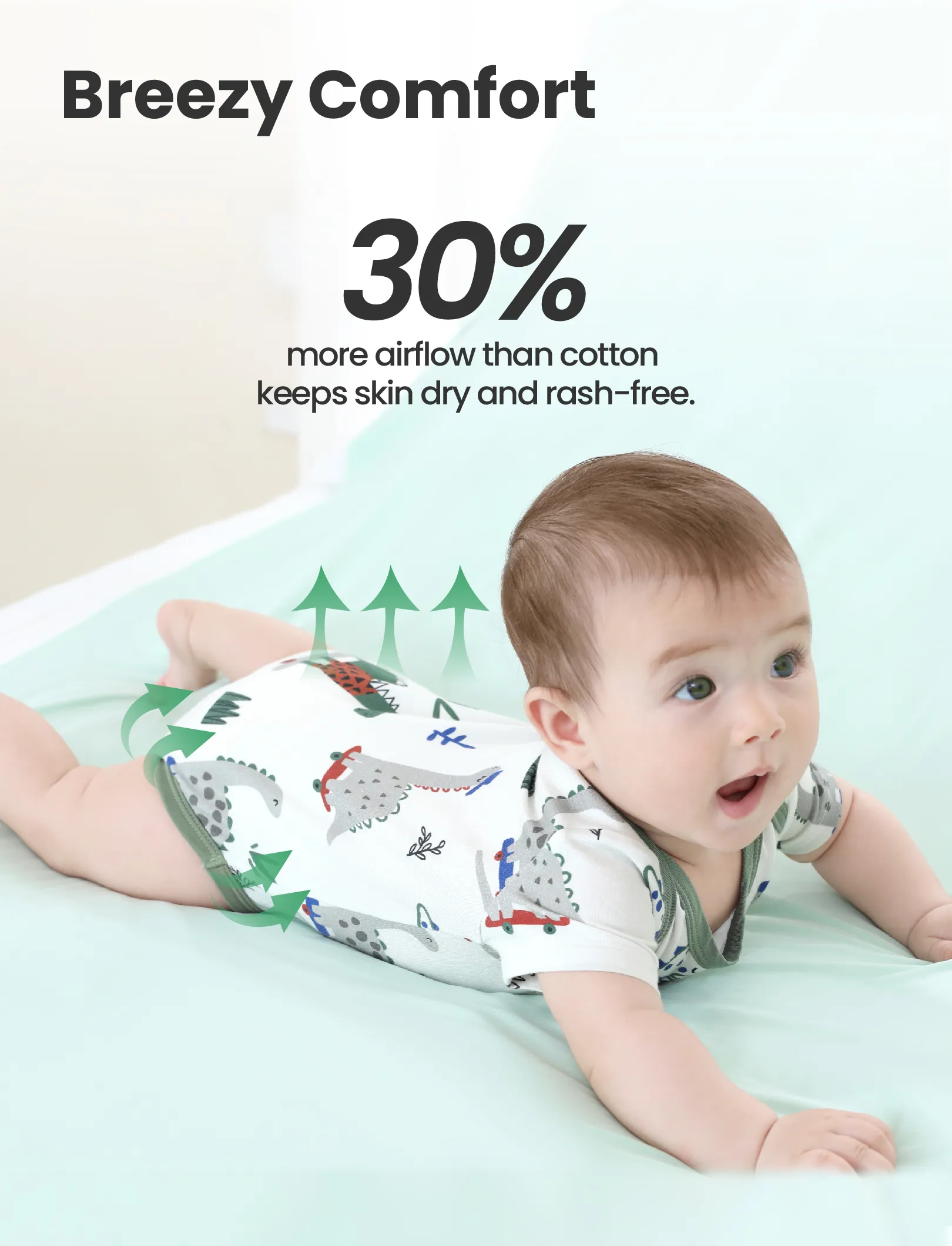 Bamboo Baby Boy/Girl 2-Pack Solid&Printed Rompers Set Green - Image 5