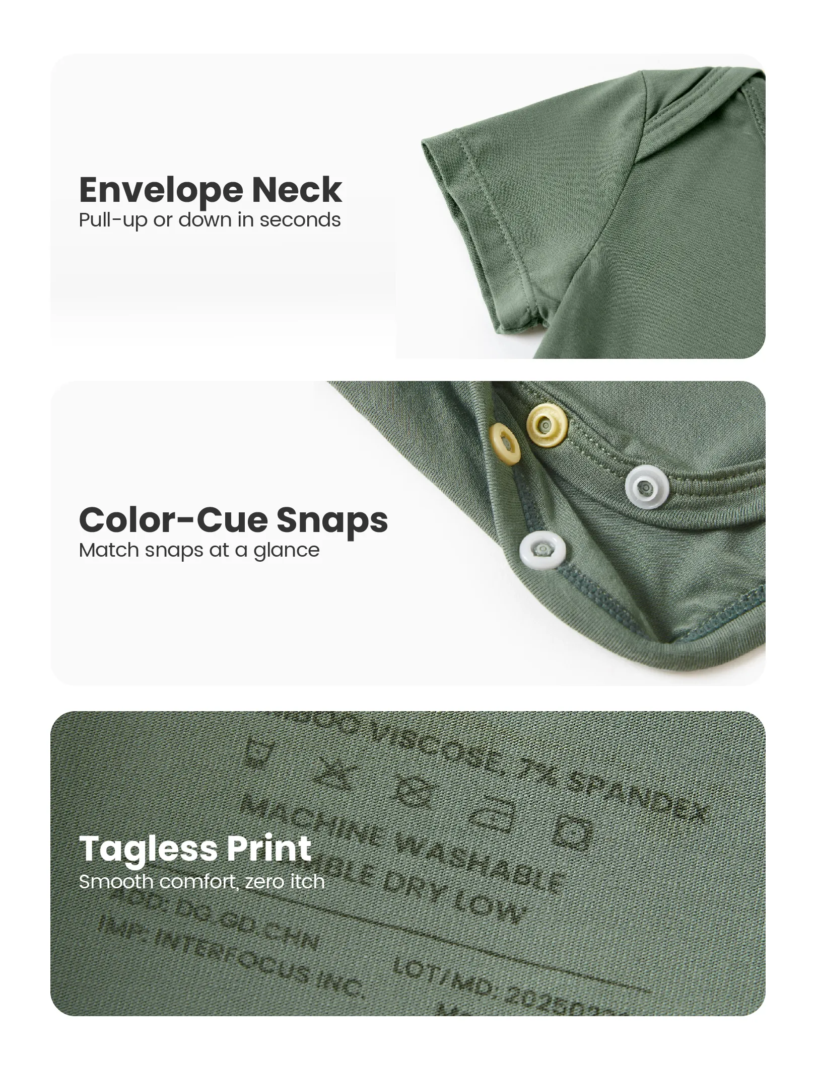 Bamboo Baby Boy/Girl 2-Pack Solid&Printed Rompers Set Green - Image 6