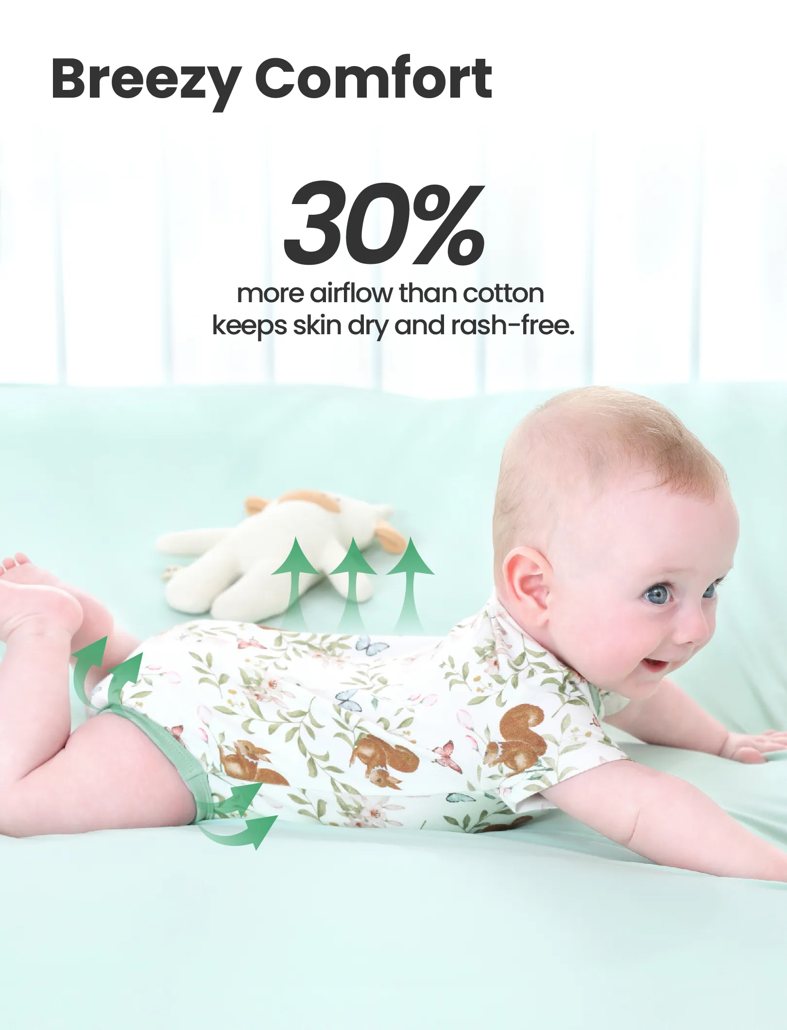 Bamboo Baby Boy/Girl 2-Pack Solid&Printed Rompers Set Light Green - Image 5