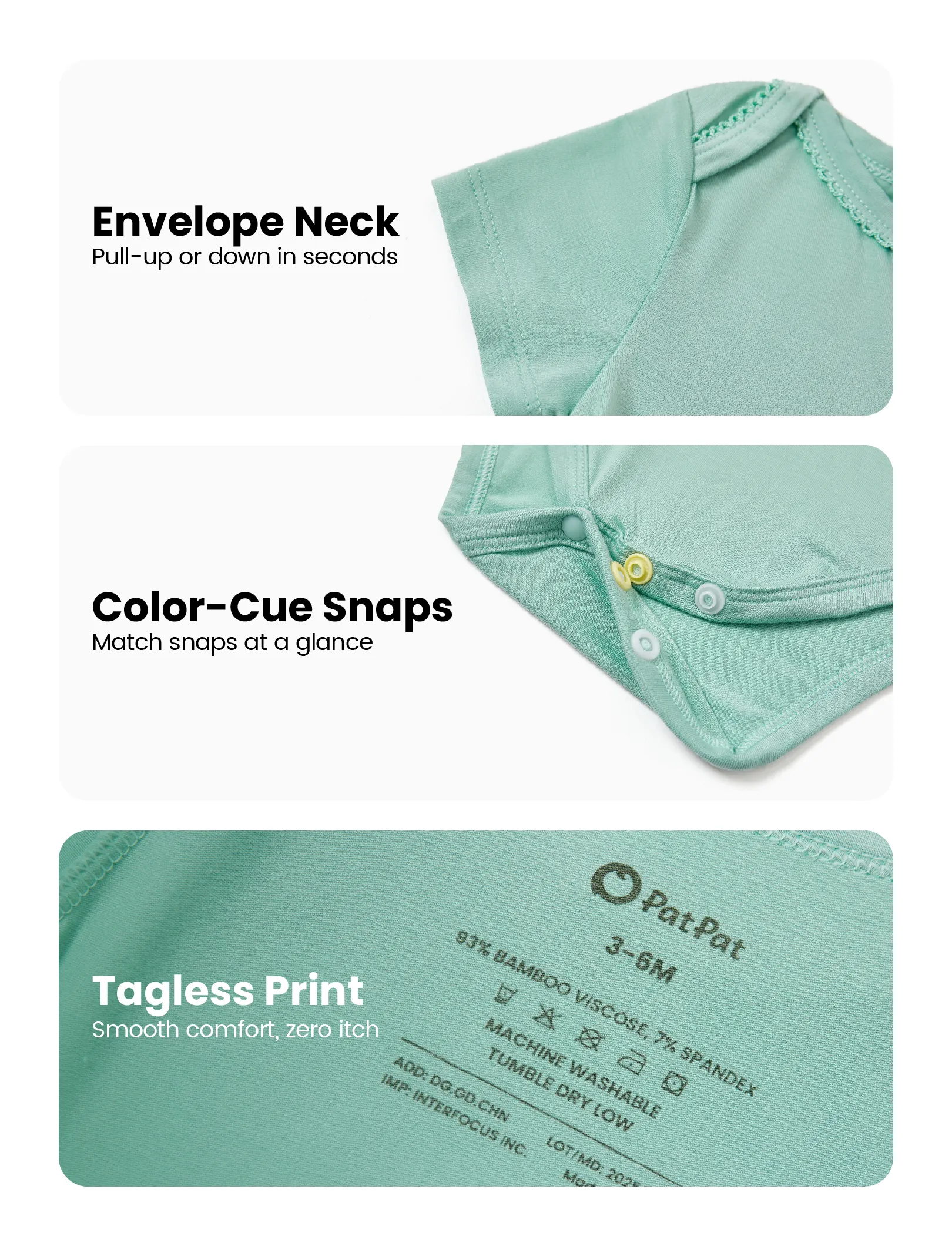 Bamboo Baby Boy/Girl 2-Pack Solid&Printed Rompers Set Light Green - Image 6