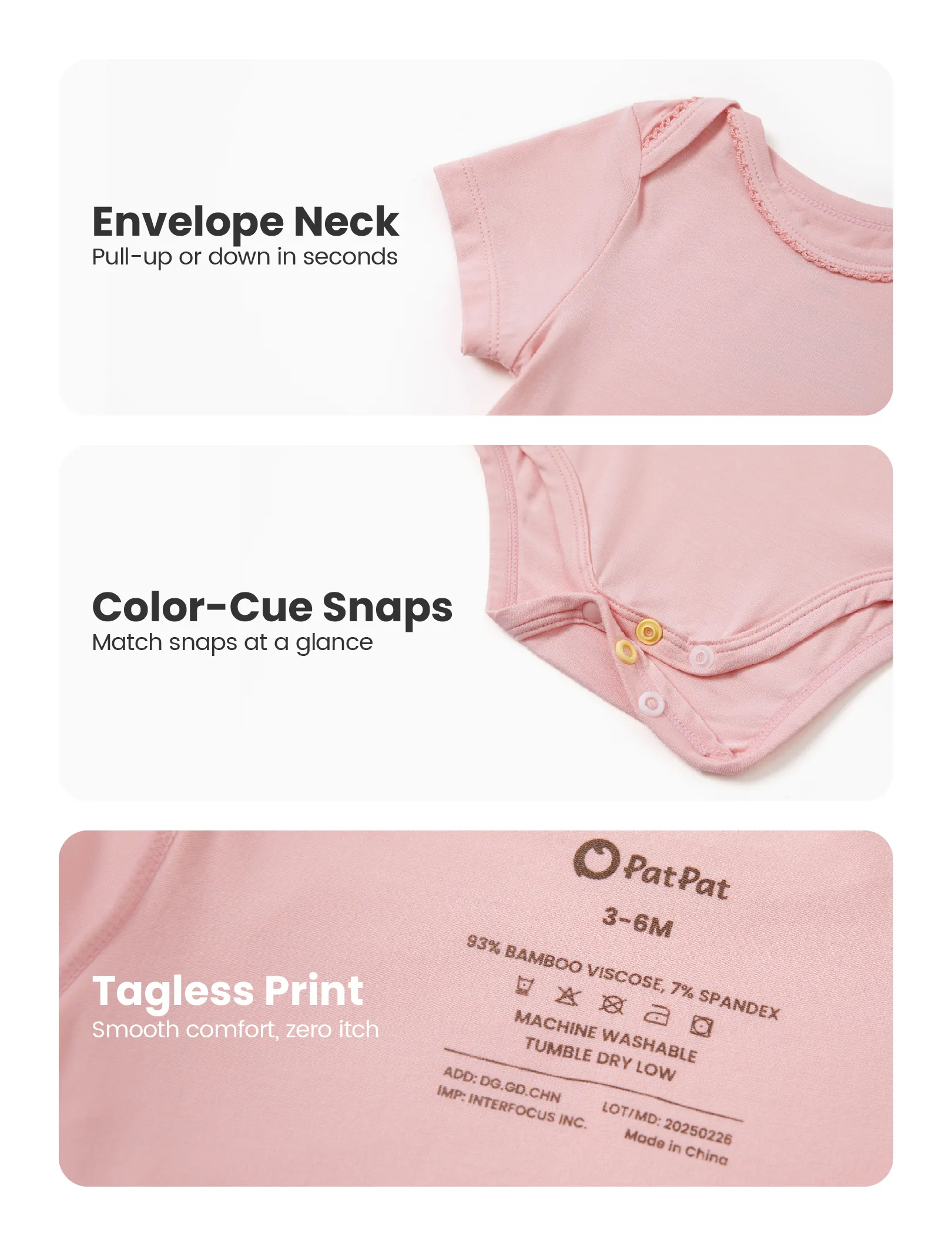 Bamboo Baby Boy/Girl 2-Pack Solid&Printed Rompers Set Pink - Image 6