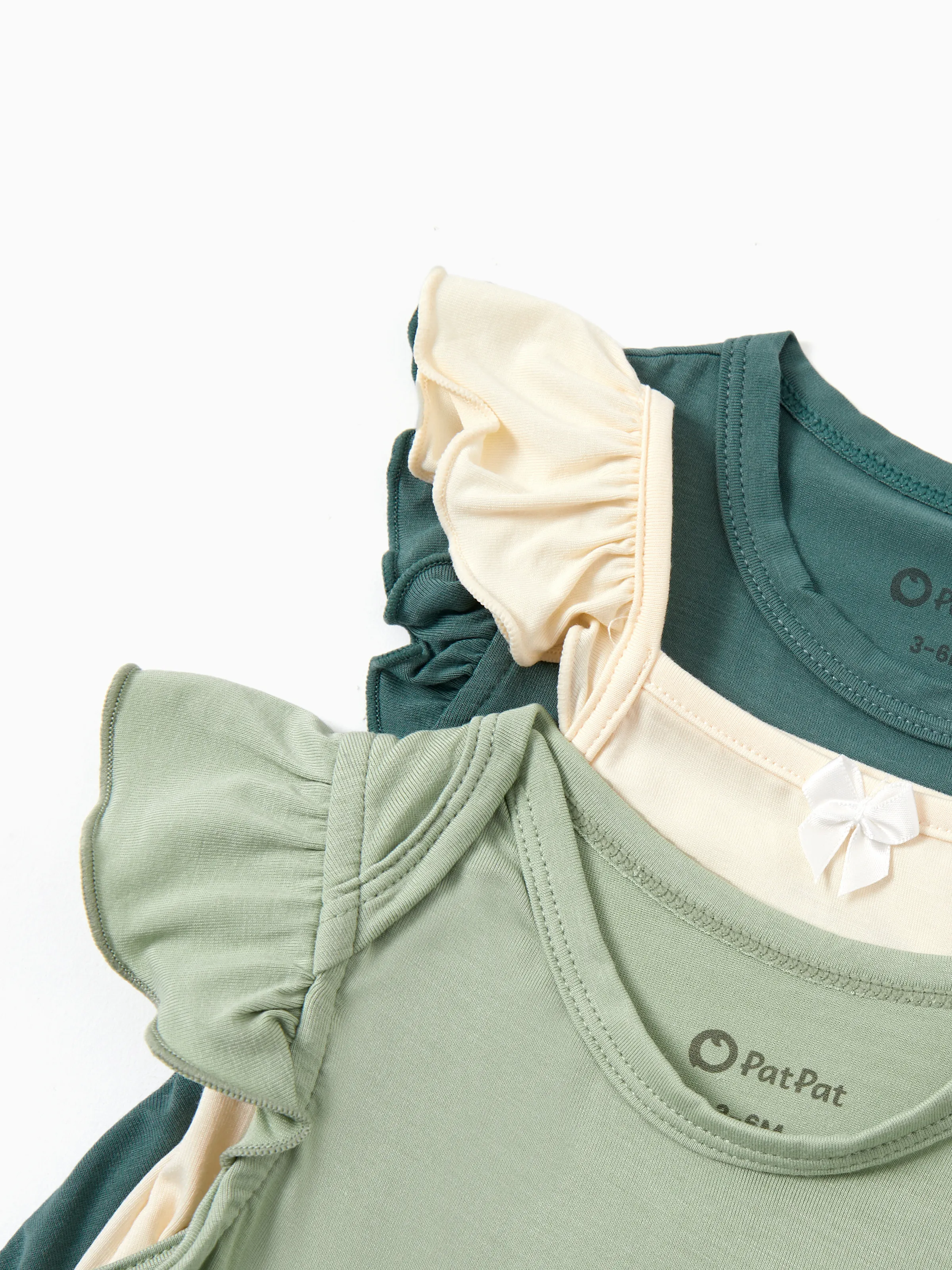 Bamboo Baby Girl Solid Color 3-Piece Rompers Set Green - Image 3