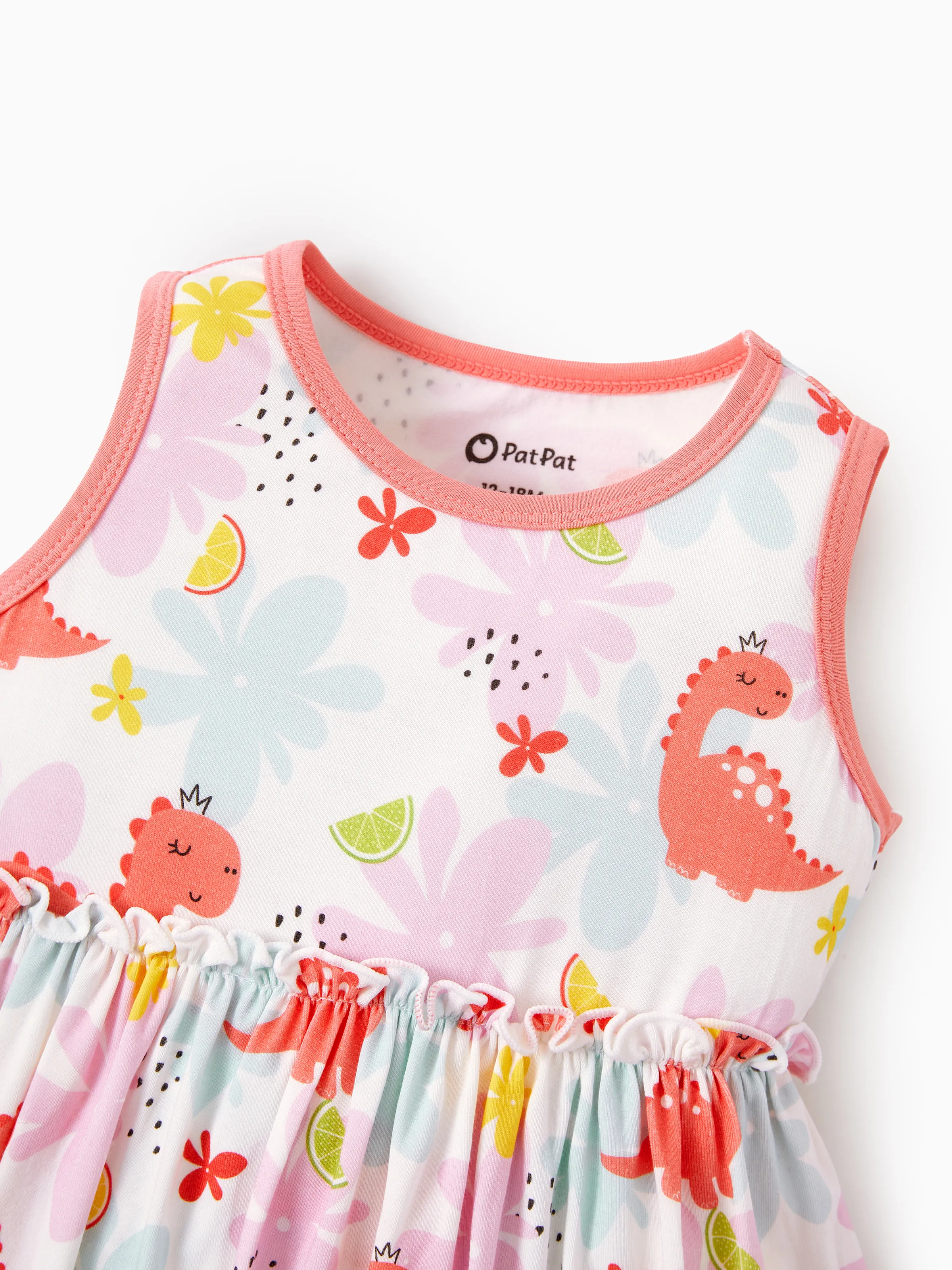 Bamboo Baby Girl Solid Color and Cartoon Animal Pattern 2-Piece Sleeveless Dress With Bodysuit Set incarnadinepink - Image 4