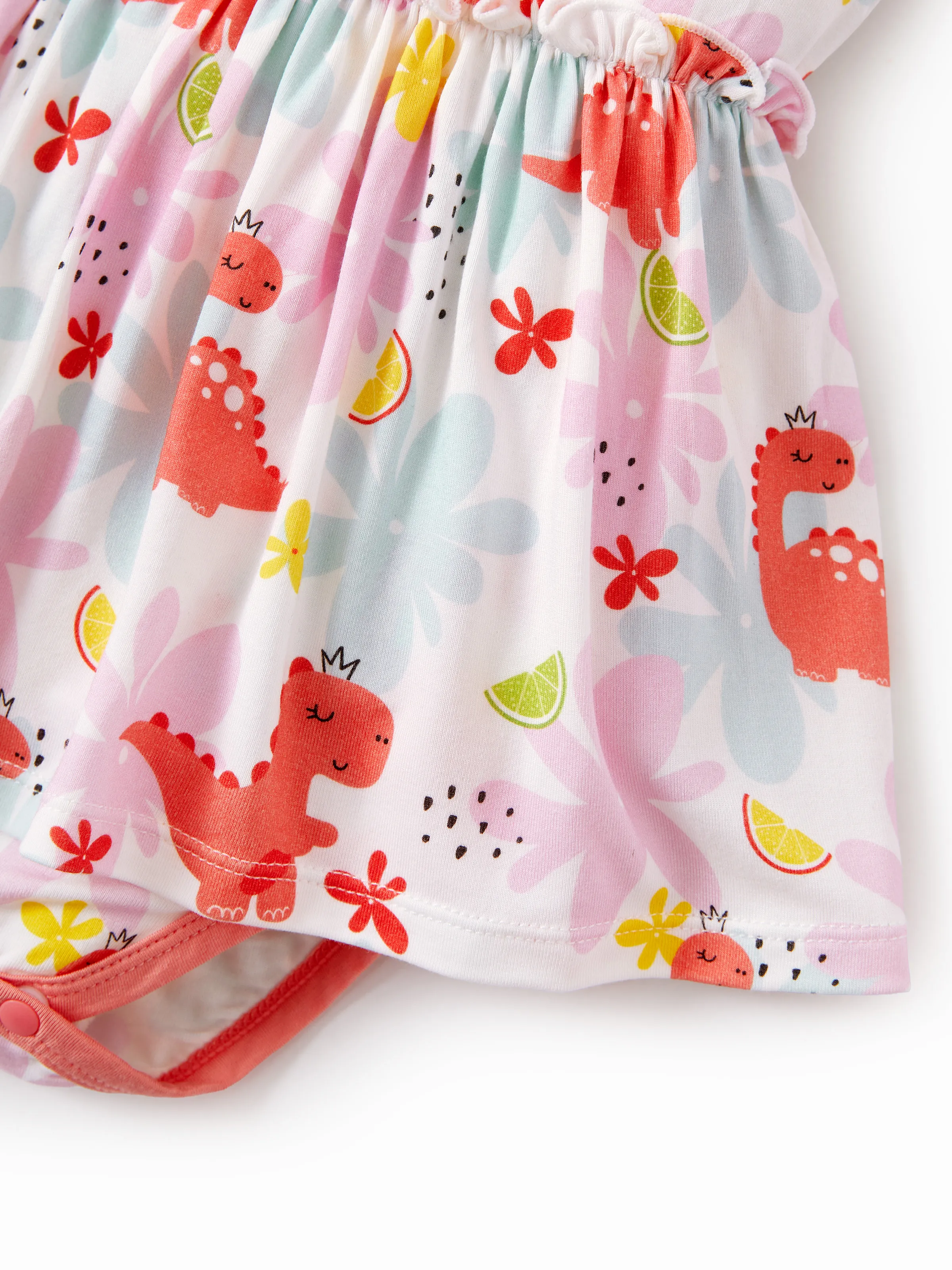 Bamboo Baby Girl Solid Color and Cartoon Animal Pattern 2-Piece Sleeveless Dress With Bodysuit Set incarnadinepink - Image 5