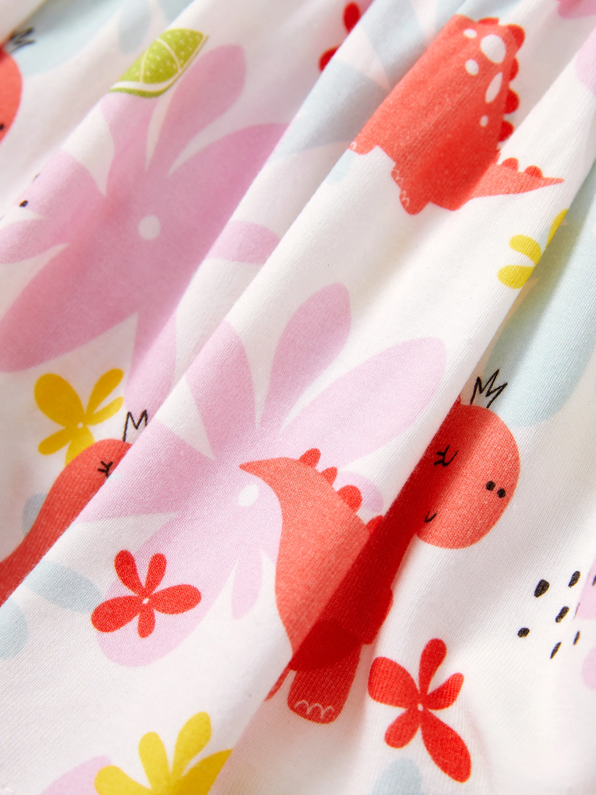 Bamboo Baby Girl Solid Color and Cartoon Animal Pattern 2-Piece Sleeveless Dress With Bodysuit Set incarnadinepink - Image 7