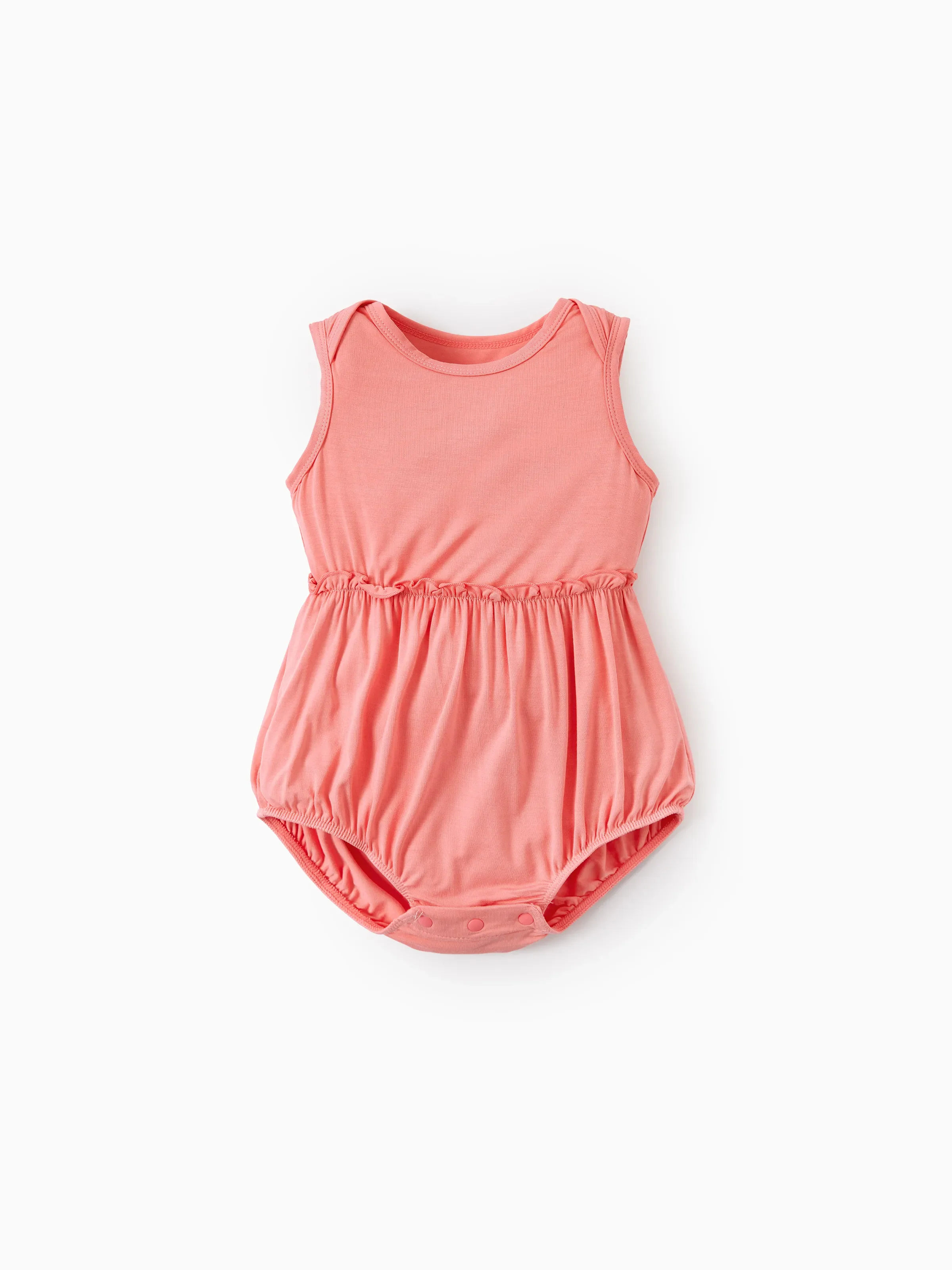 Bamboo Baby Girl Solid Color and Cartoon Animal Pattern 2-Piece Sleeveless Dress With Bodysuit Set incarnadinepink - Image 8