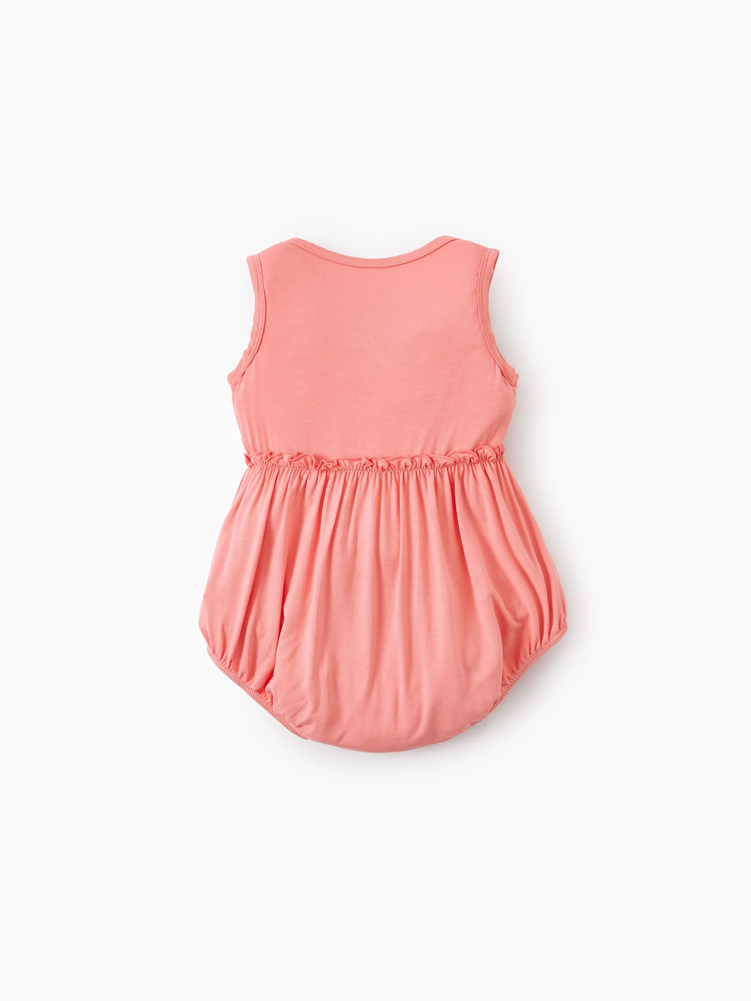 Bamboo Baby Girl Solid Color and Cartoon Animal Pattern 2-Piece Sleeveless Dress With Bodysuit Set incarnadinepink - Image 9