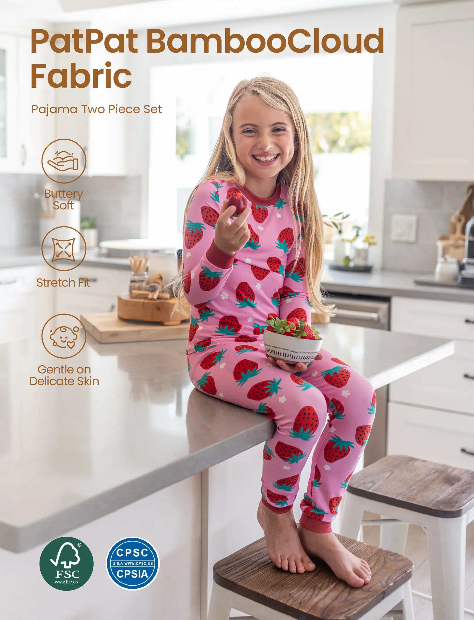 Christmas / Halloween Pajama 2-Piece Upgraded Thick Bamboo Pajama Set With Childlike Print for Toddler / Kids Girl (Snug-Fitting) Red - Image 3