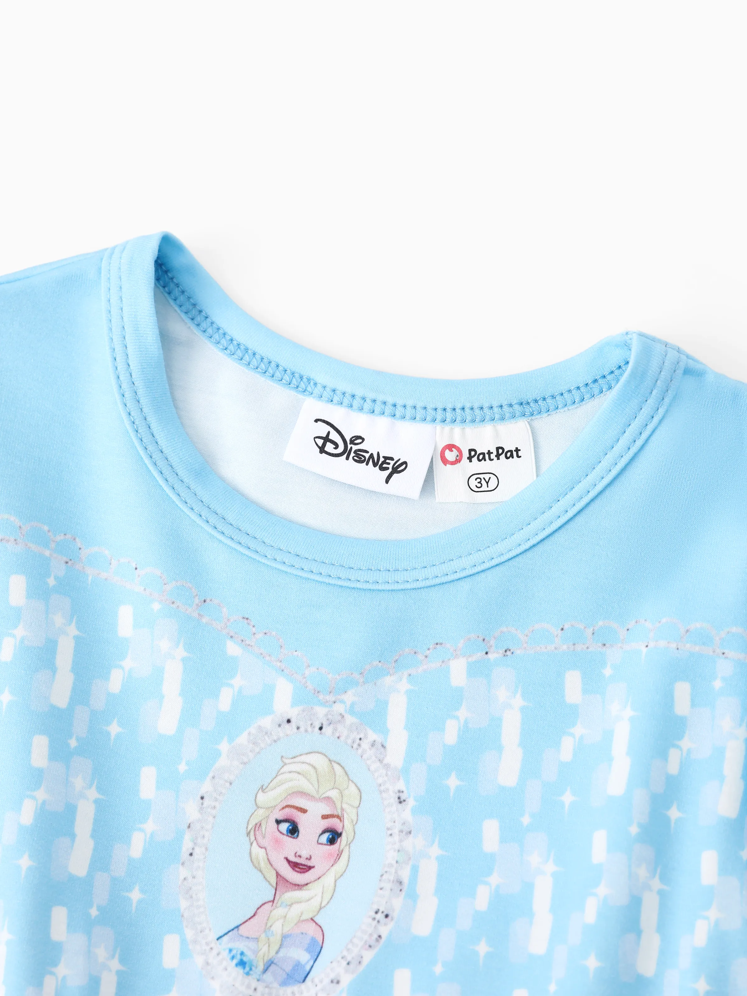 Disney Frozen Toddler Girl Naia™ Elsa Snowflake Print Puff-sleeve Tulle Dresses Blue - Image 3