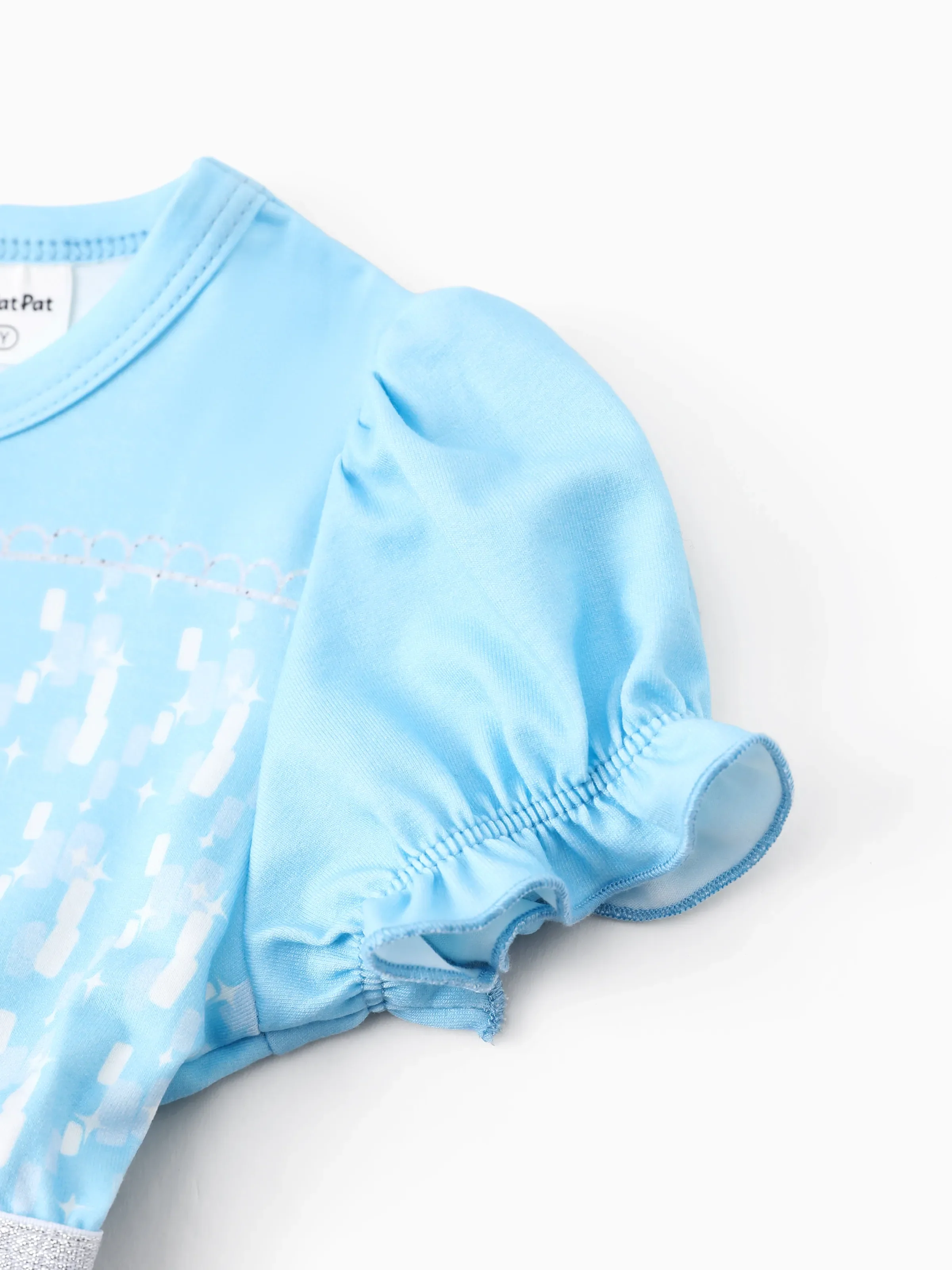 Disney Frozen Toddler Girl Naia™ Elsa Snowflake Print Puff-sleeve Tulle Dresses Blue - Image 4