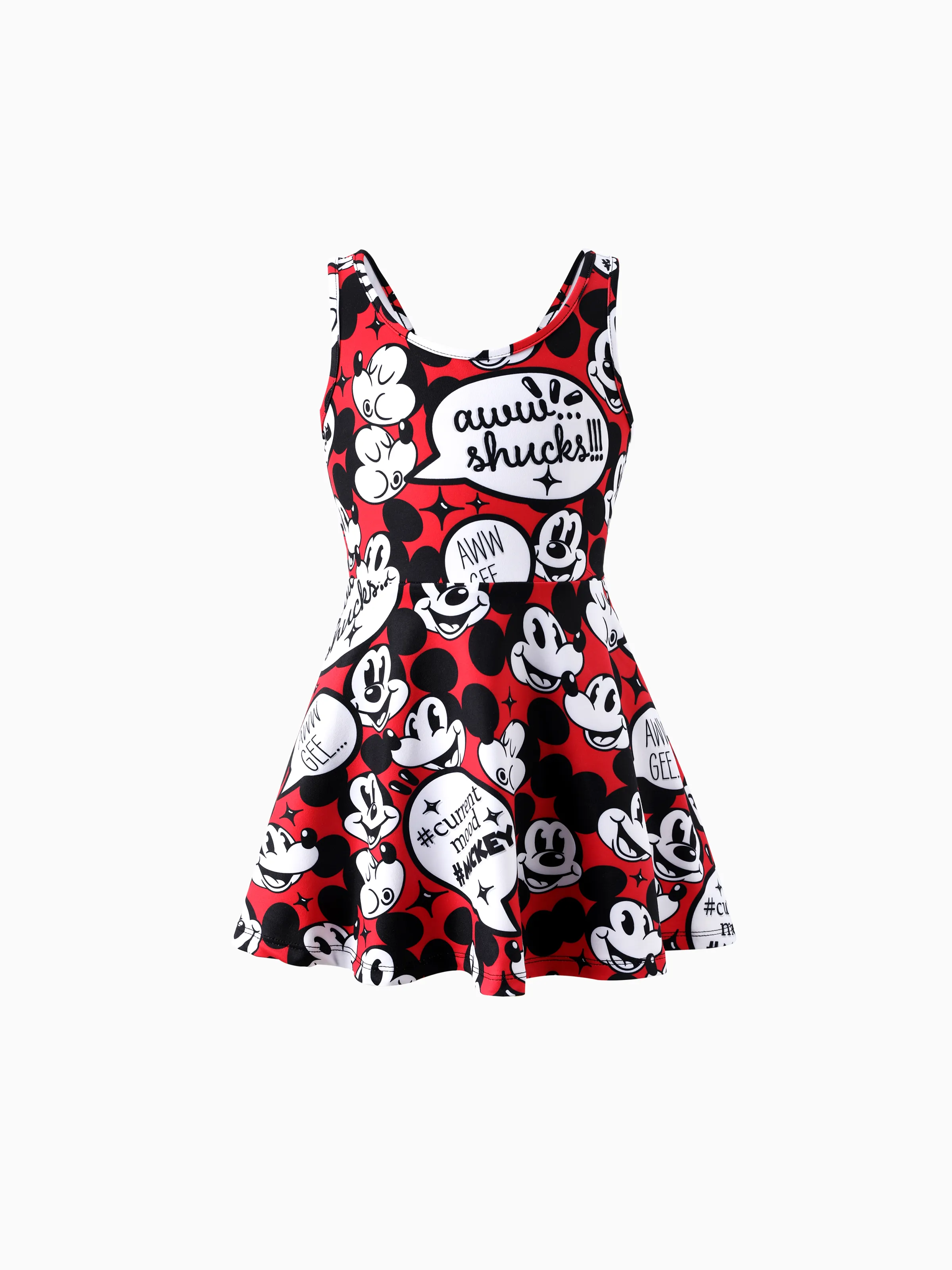 Disney Mickey and Friends Family matching 1pc Mickey Mouse Graffiti Cotton T-shirt or Colorblock Dress or Naia™ Allover Romper Red - Image 8