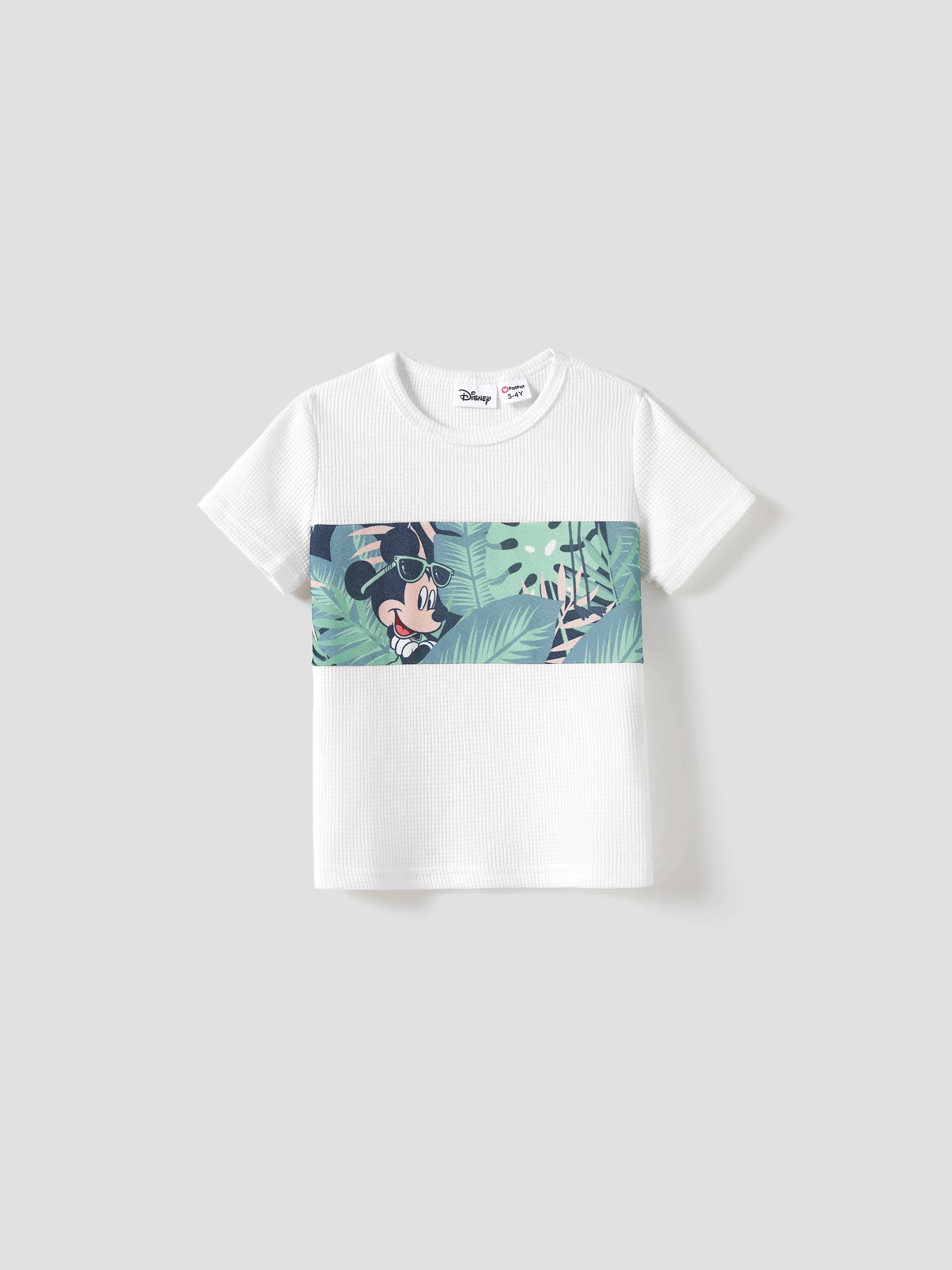 Disney Mickey and Friends Family Matching Tropical Botanical Print Waffle Fabric T-shirt/Dress greenwhite - Image 12
