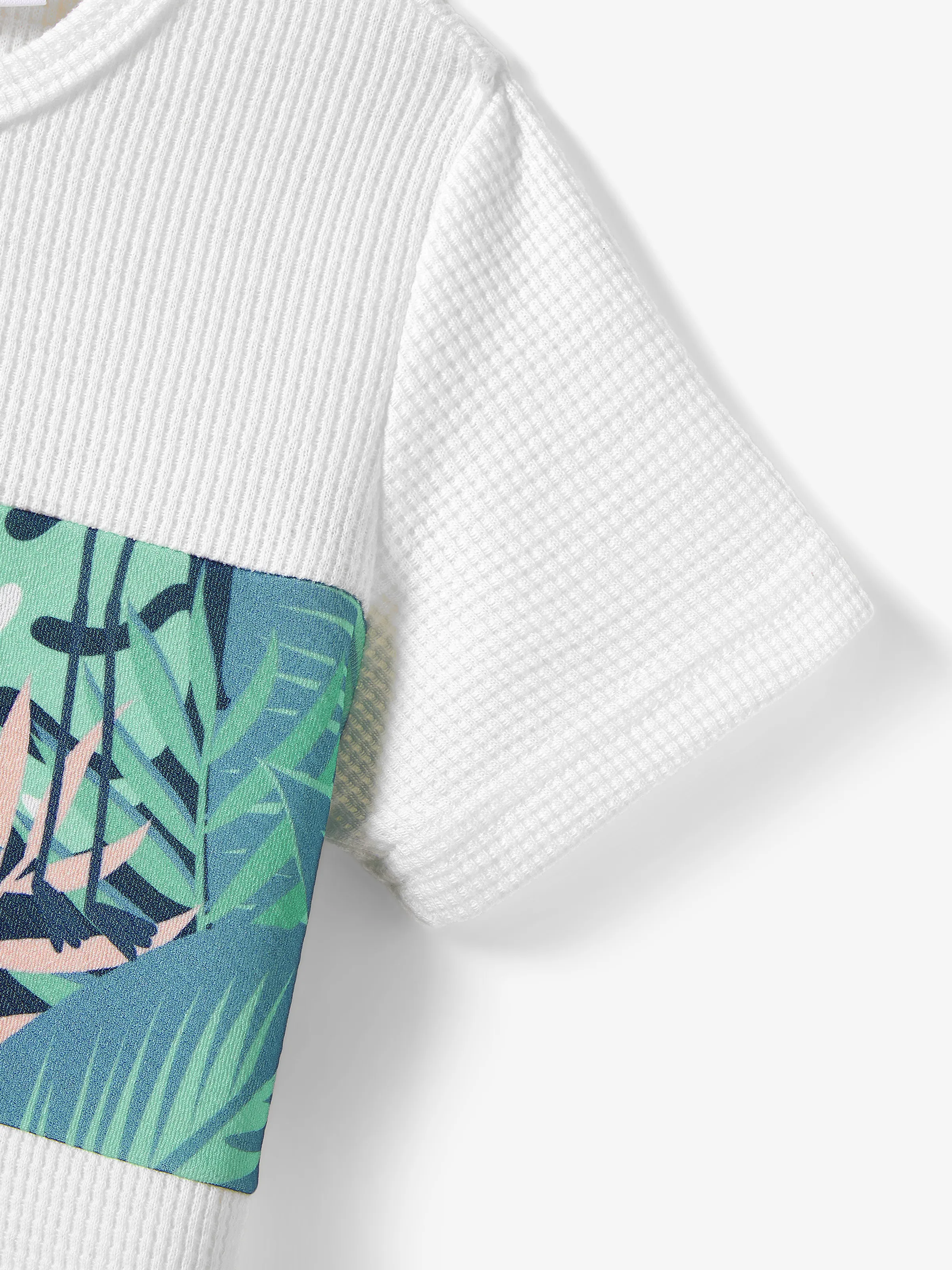 Disney Mickey and Friends Family Matching Tropical Botanical Print Waffle Fabric T-shirt/Dress greenwhite - Image 13