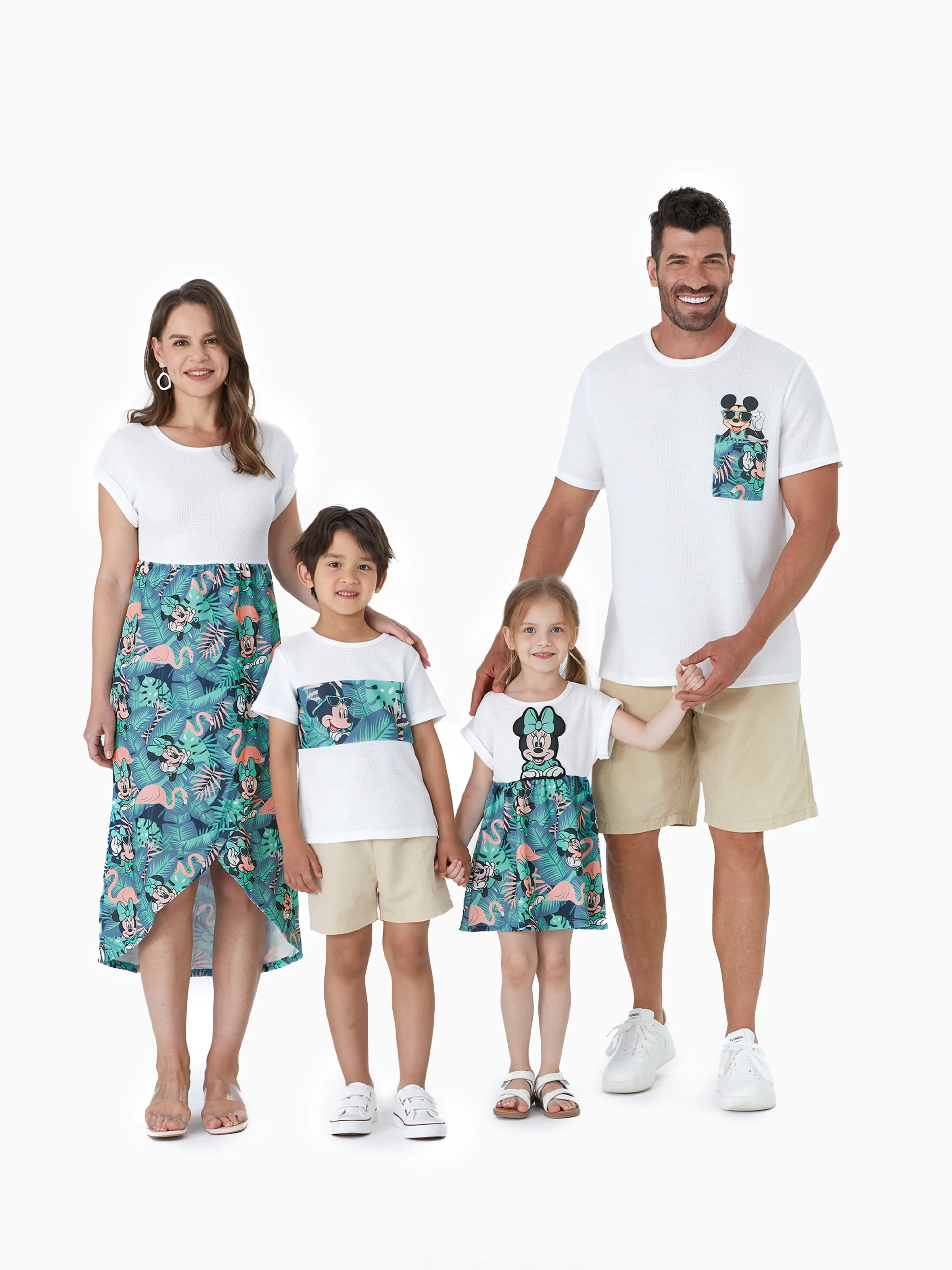 Disney Mickey and Friends Family Matching Tropical Botanical Print Waffle Fabric T-shirt/Dress greenwhite - Image 15