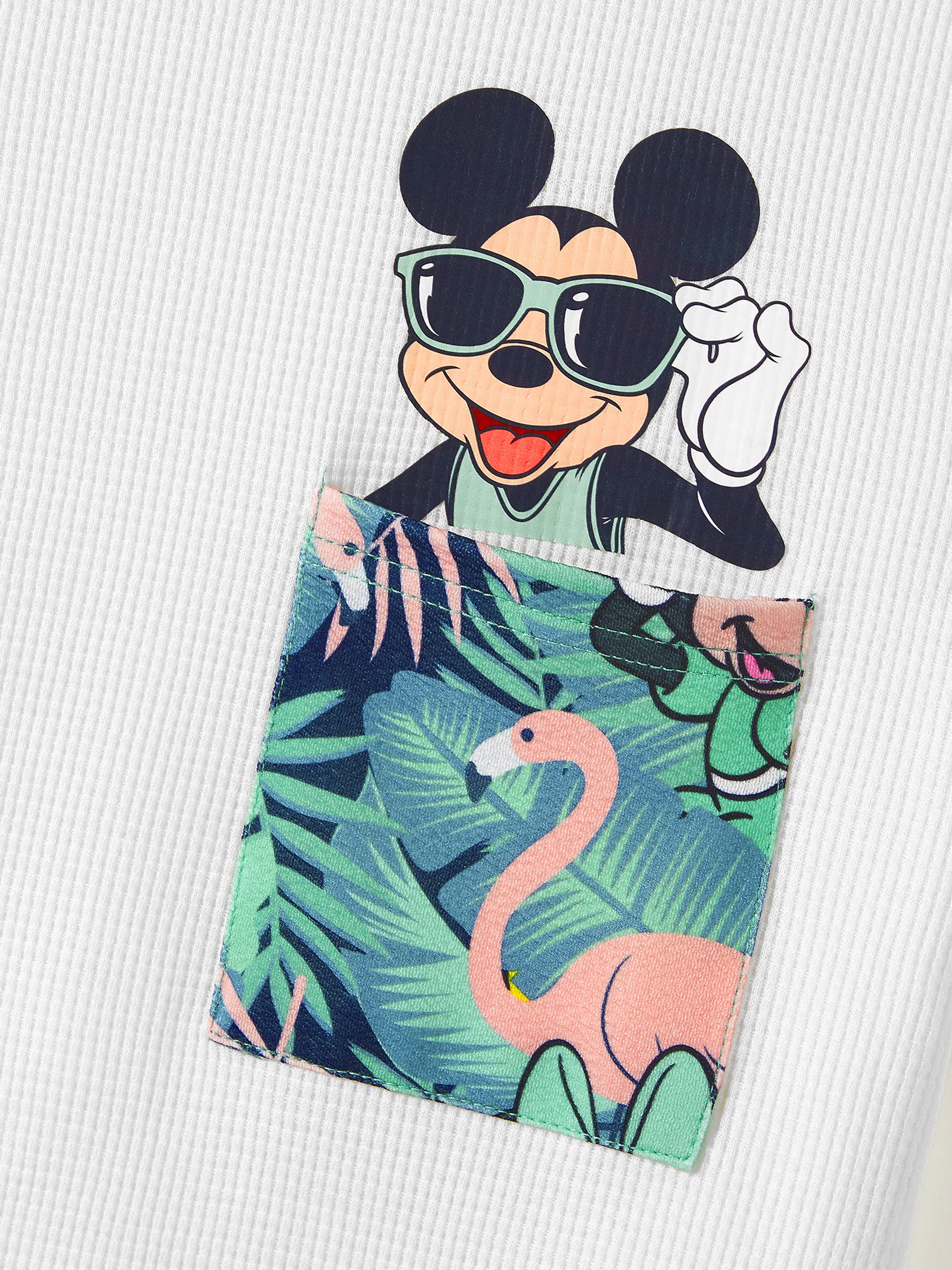 Disney Mickey and Friends Family Matching Tropical Botanical Print Waffle Fabric T-shirt/Dress greenwhite - Image 19