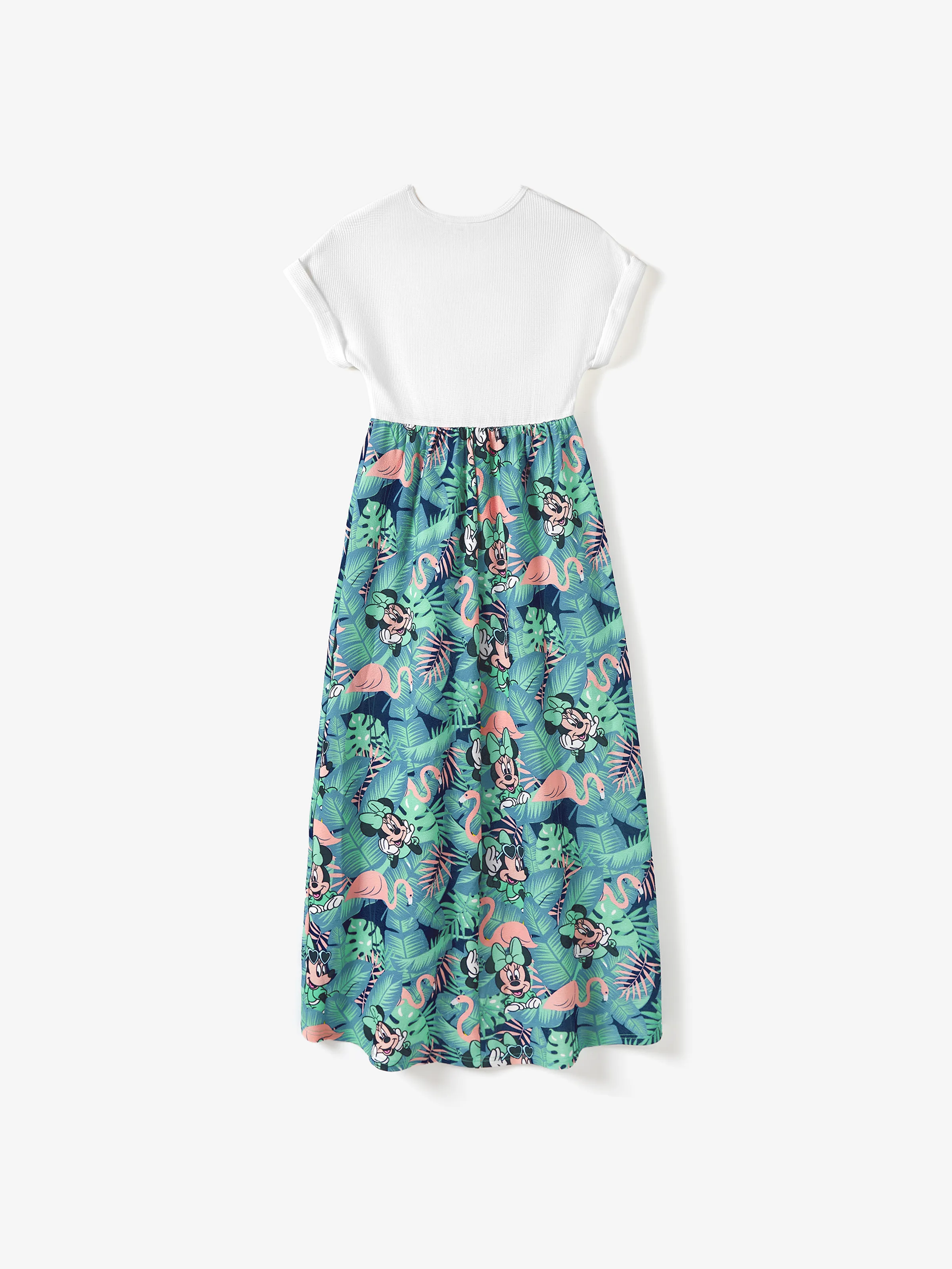 Disney Mickey and Friends Family Matching Tropical Botanical Print Waffle Fabric T-shirt/Dress greenwhite - Image 3