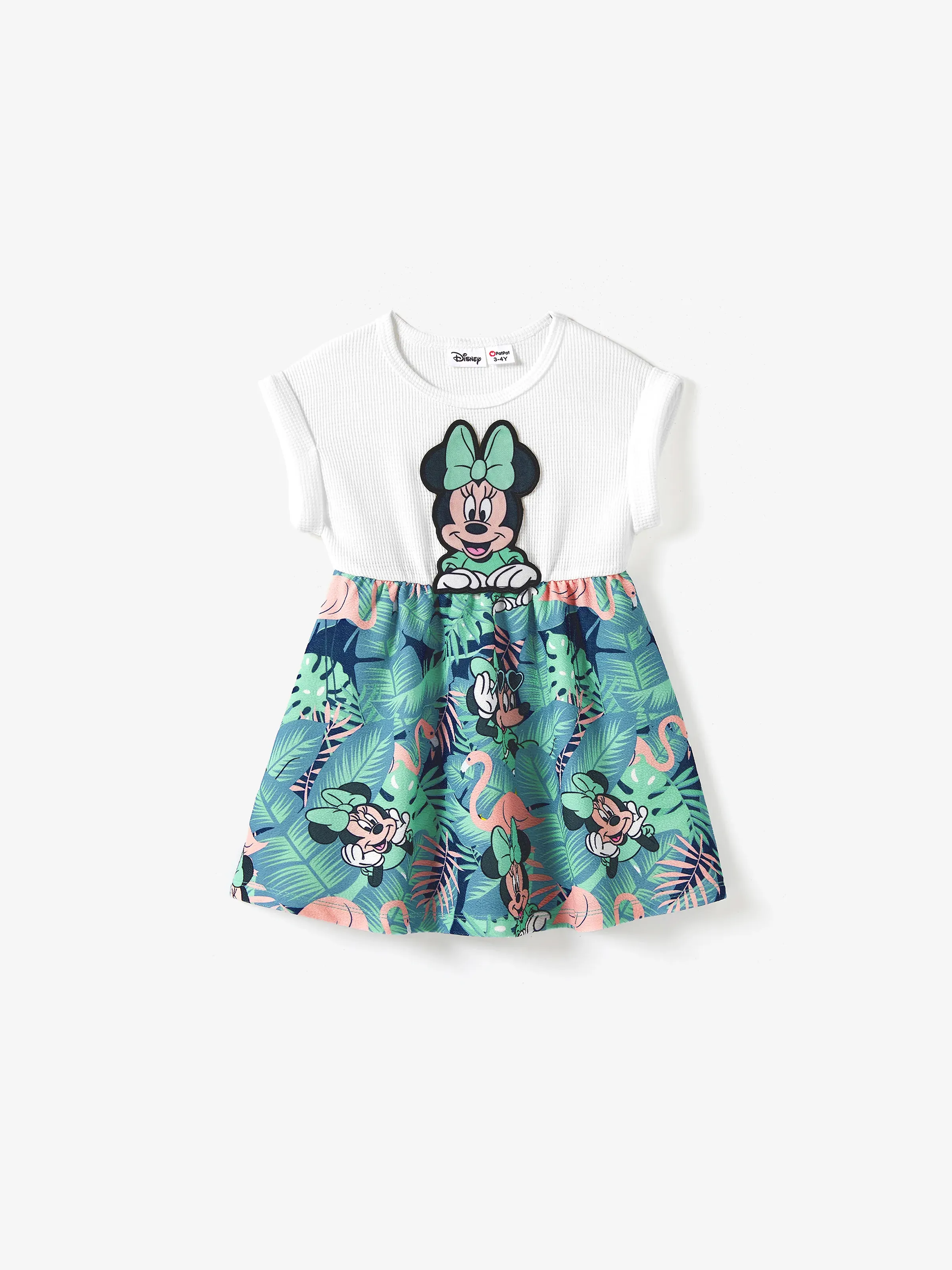 Disney Mickey and Friends Family Matching Tropical Botanical Print Waffle Fabric T-shirt/Dress greenwhite - Image 7