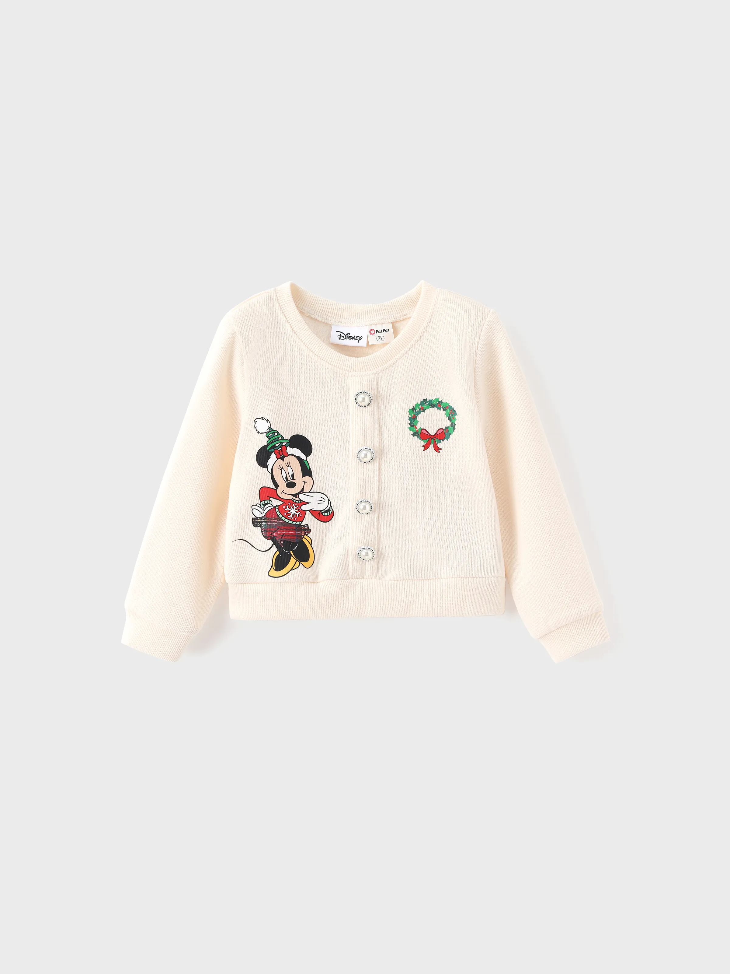 Disney Mickey and Friends Toddler Girl 2pcs Mickey Mouse Cotton Long-sleeve Top And Tweed Bowknot Skirt Set Beige - Image 3