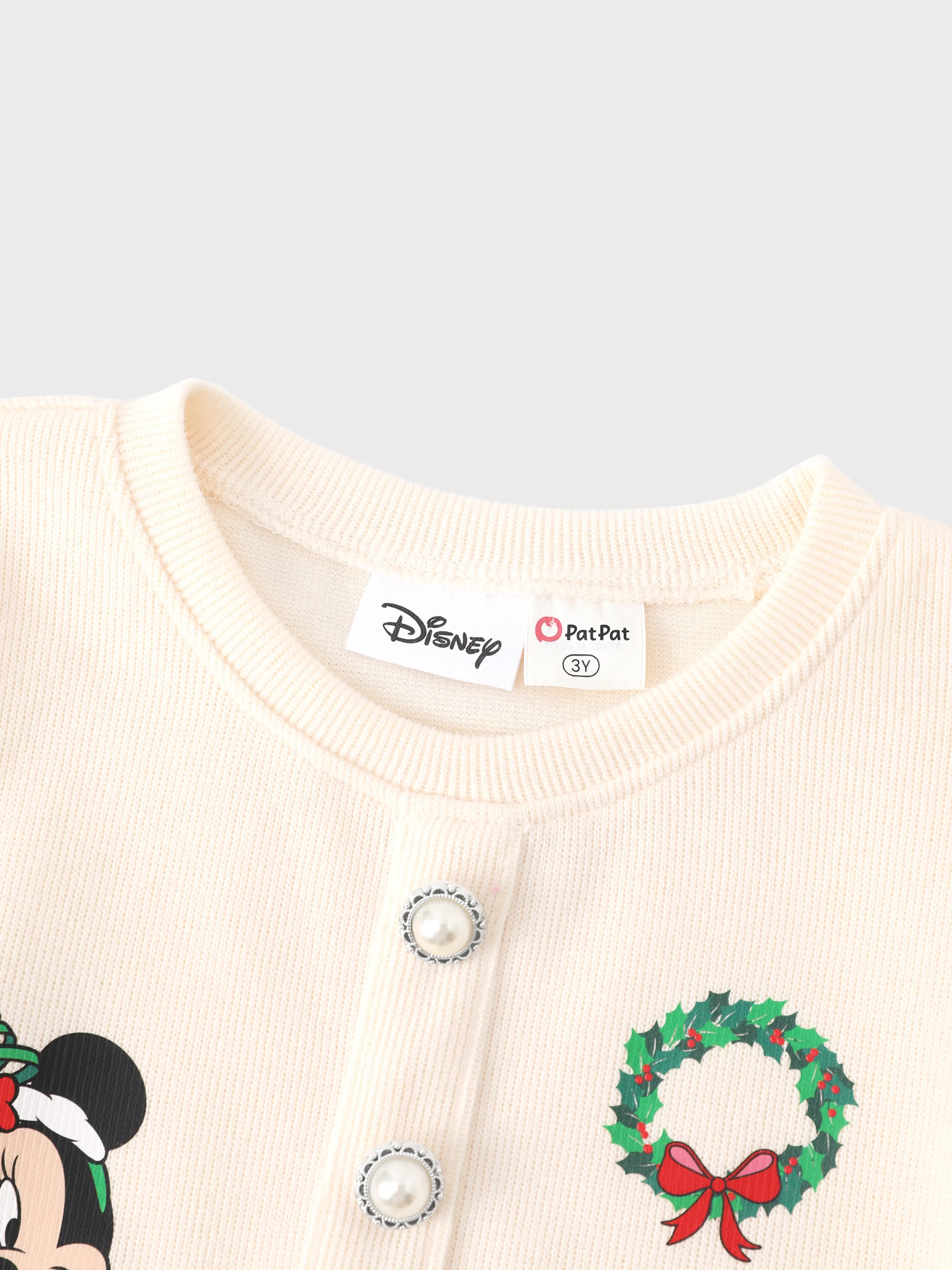 Disney Mickey and Friends Toddler Girl 2pcs Mickey Mouse Cotton Long-sleeve Top And Tweed Bowknot Skirt Set Beige - Image 5