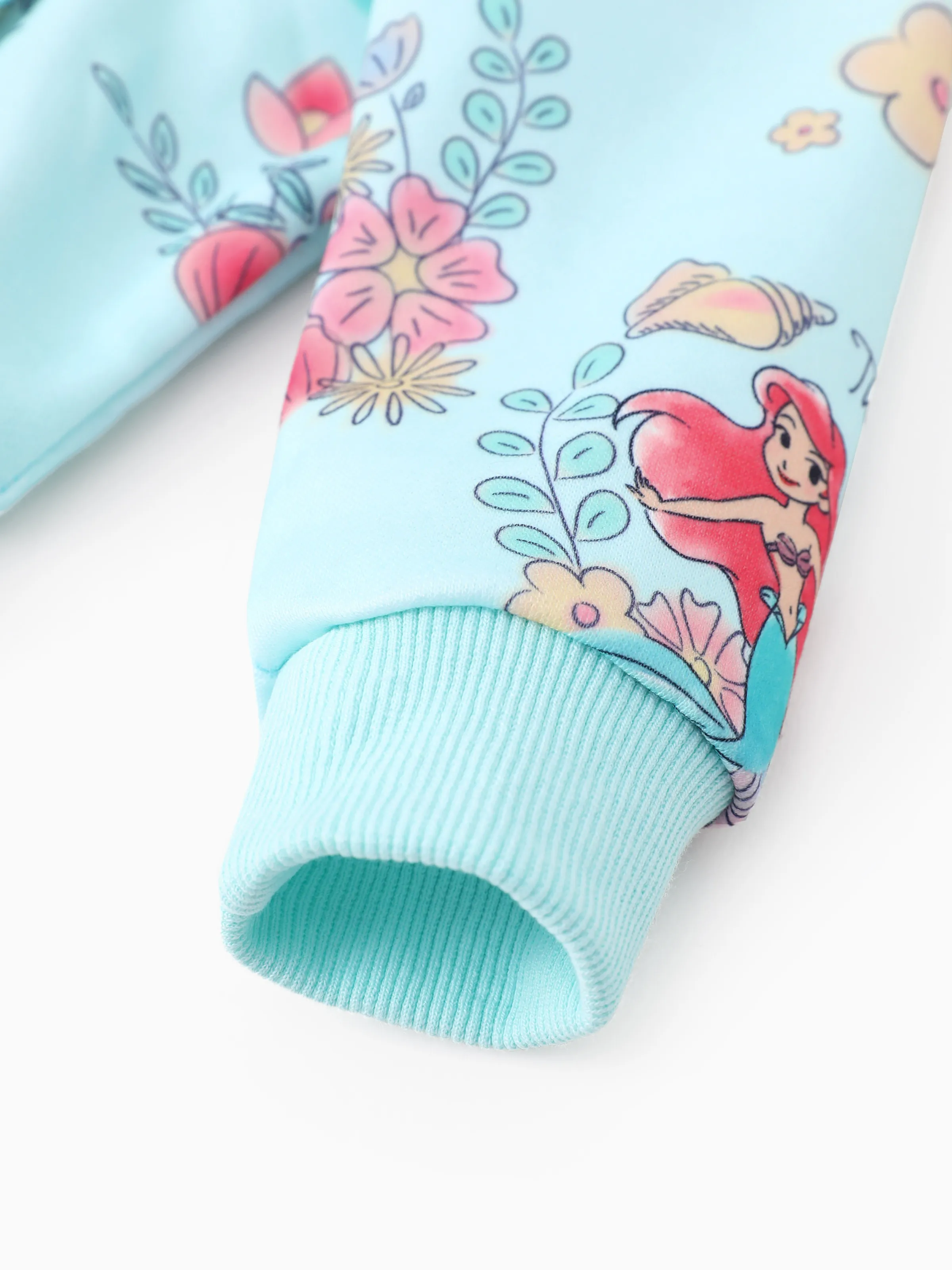 Disney Princess Baby/Toddler Girl Ariel Floral Pattern Ruffled Hooded Jacket 
 Green - Image 4