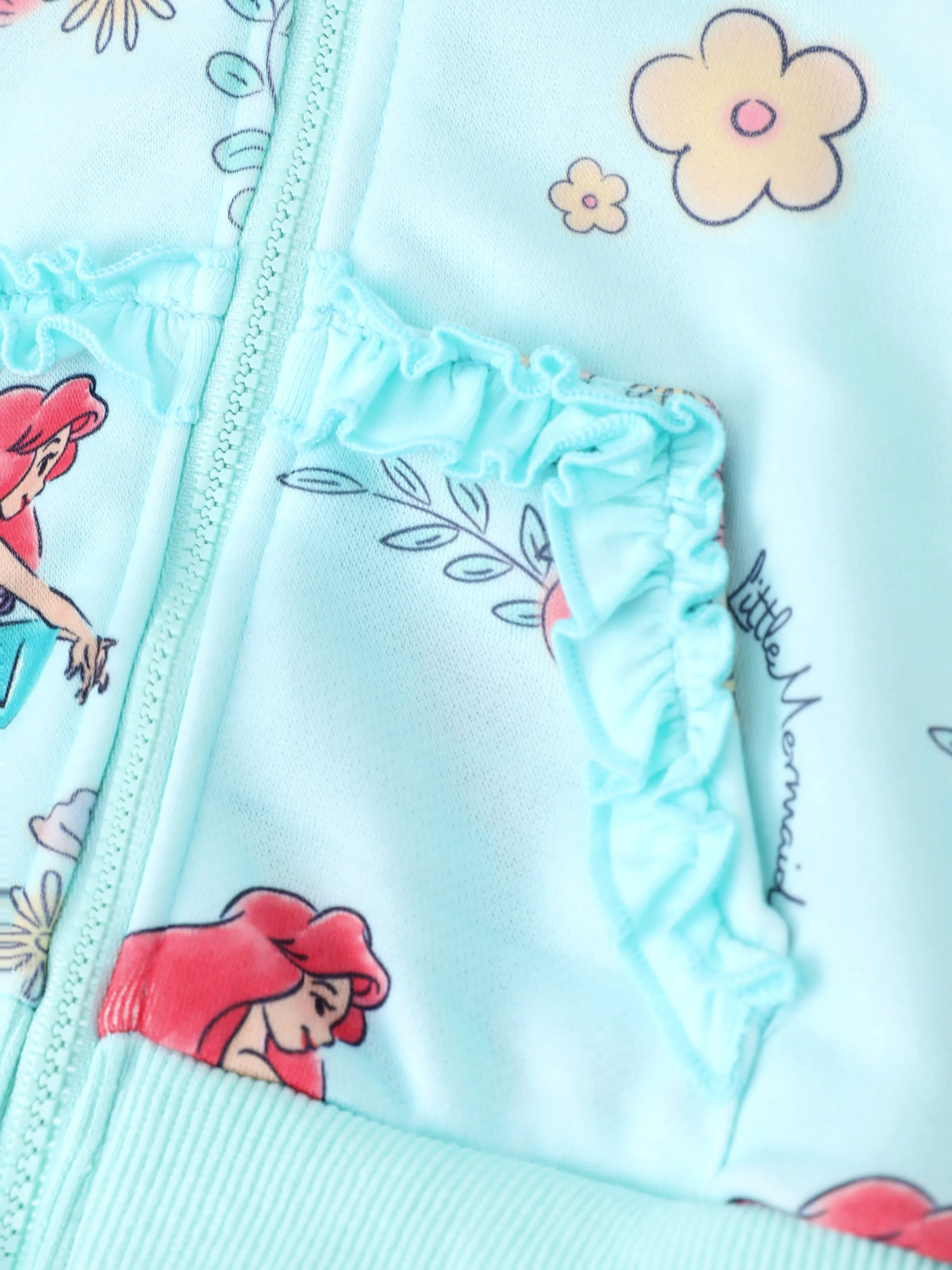 Disney Princess Baby/Toddler Girl Ariel Floral Pattern Ruffled Hooded Jacket 
 Green - Image 5