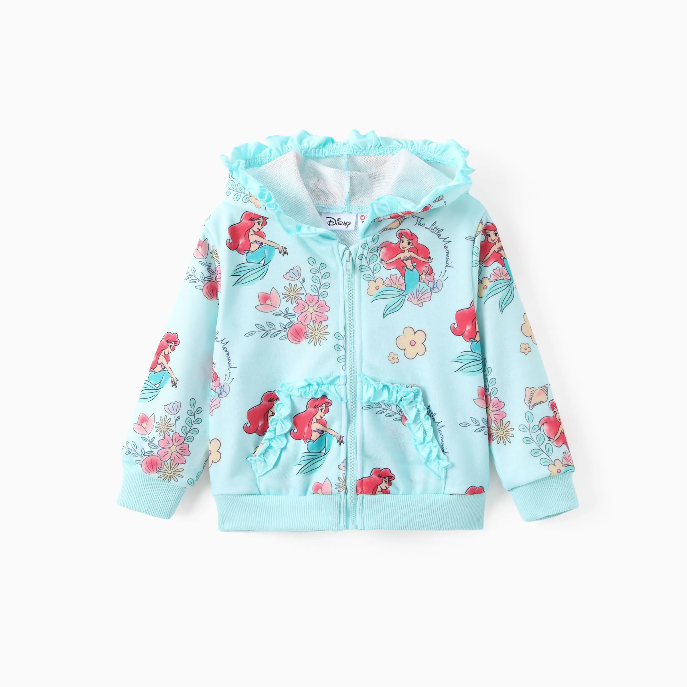 Disney Princess Baby/Toddler Girl Ariel Floral Pattern Ruffled Hooded Jacket 
 Green - Image 7