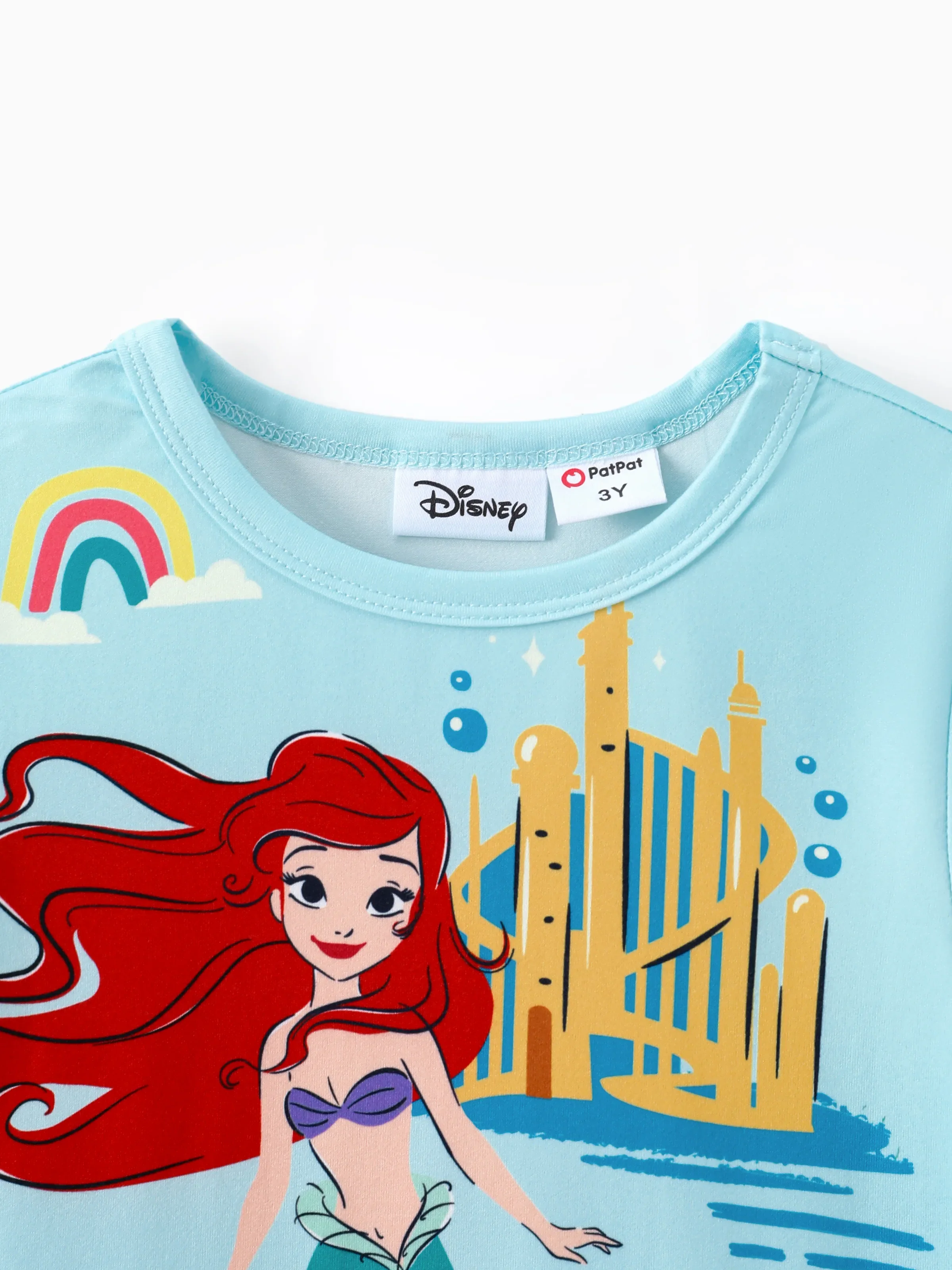 Disney Princess Toddler Girl 2pcs Ariel Print Peplum Tee and Stripe Pants Set Mintblue - Image 5