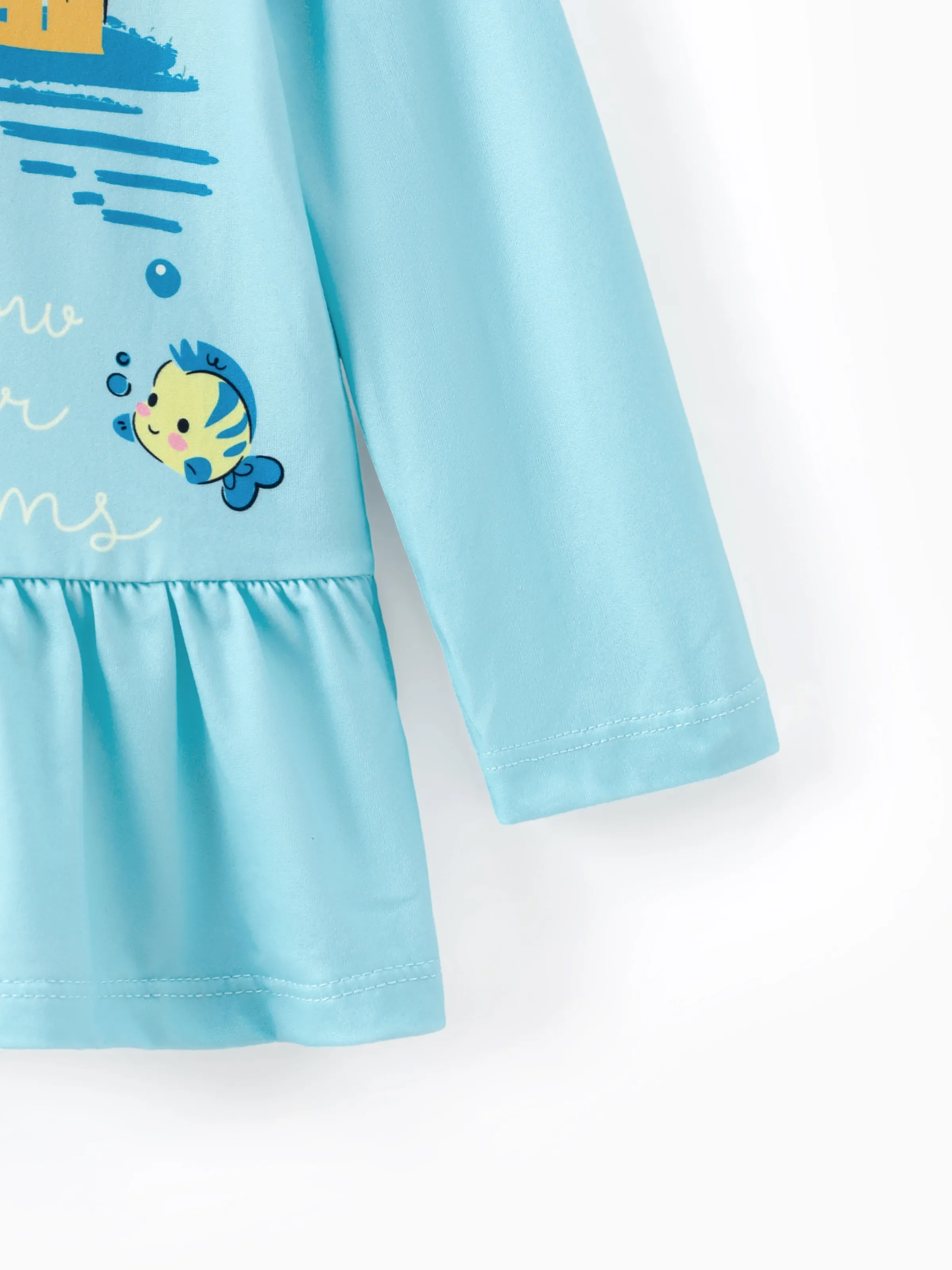 Disney Princess Toddler Girl 2pcs Ariel Print Peplum Tee and Stripe Pants Set Mintblue - Image 6