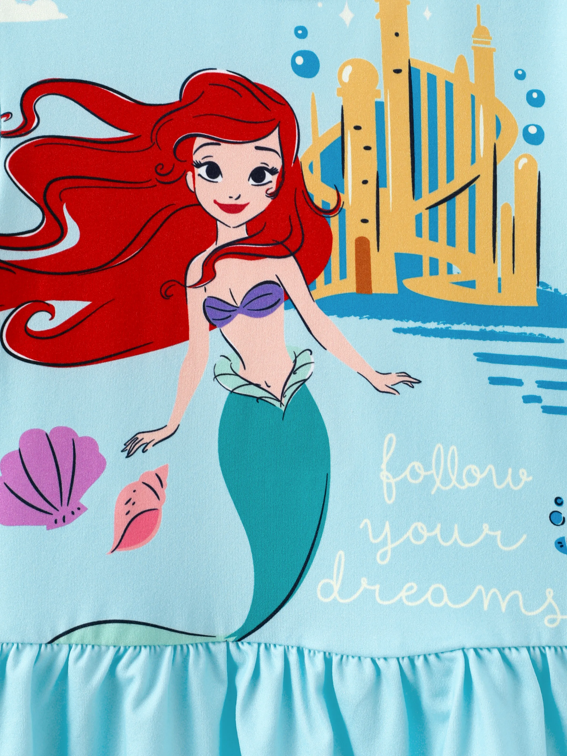 Disney Princess Toddler Girl 2pcs Ariel Print Peplum Tee and Stripe Pants Set Mintblue - Image 7