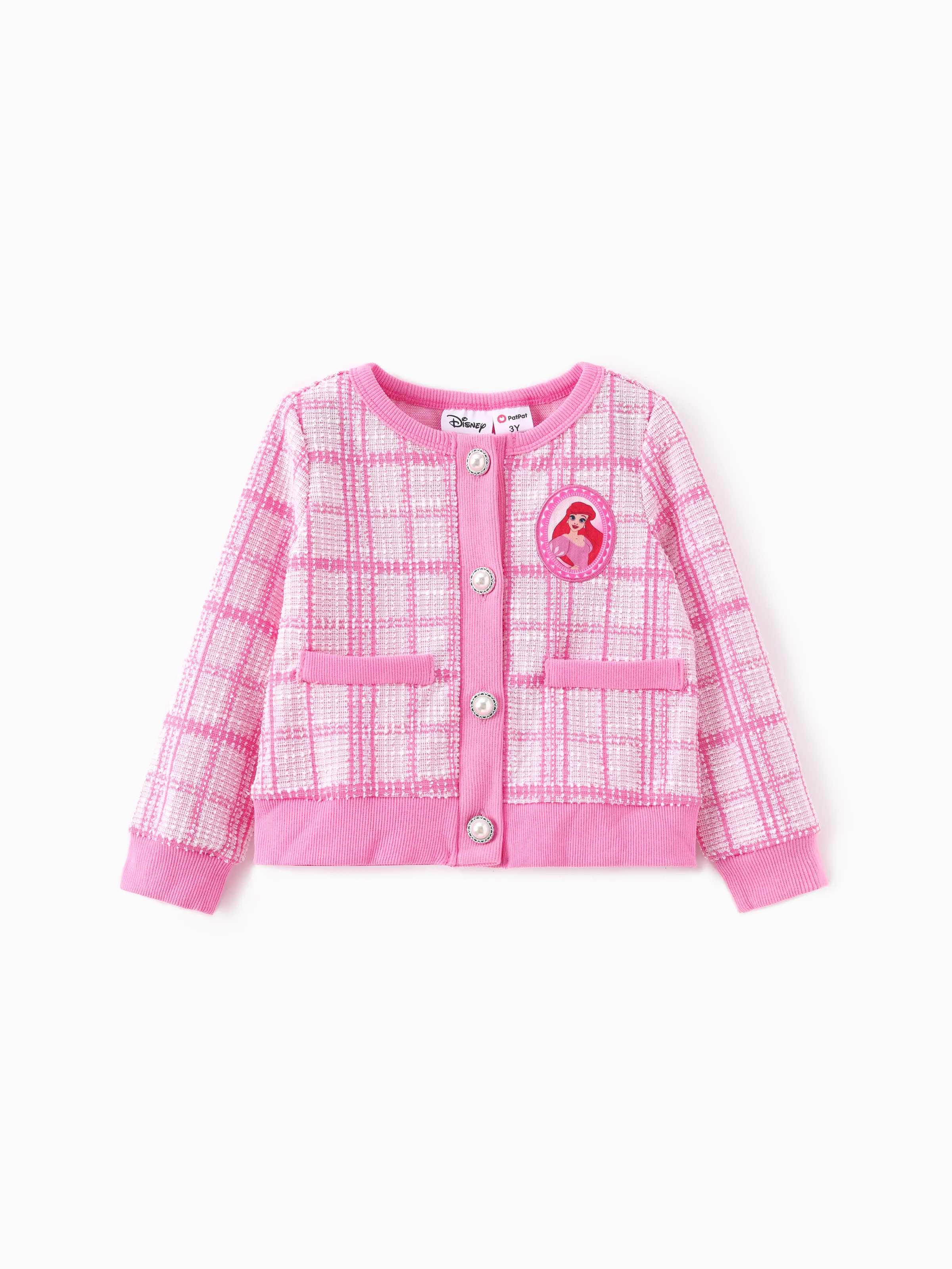 Disney Princess Toddler Girls Ariel 2pcs Preppy Plaid Tweed Cardigan with Skirt Set Pink - Image 3