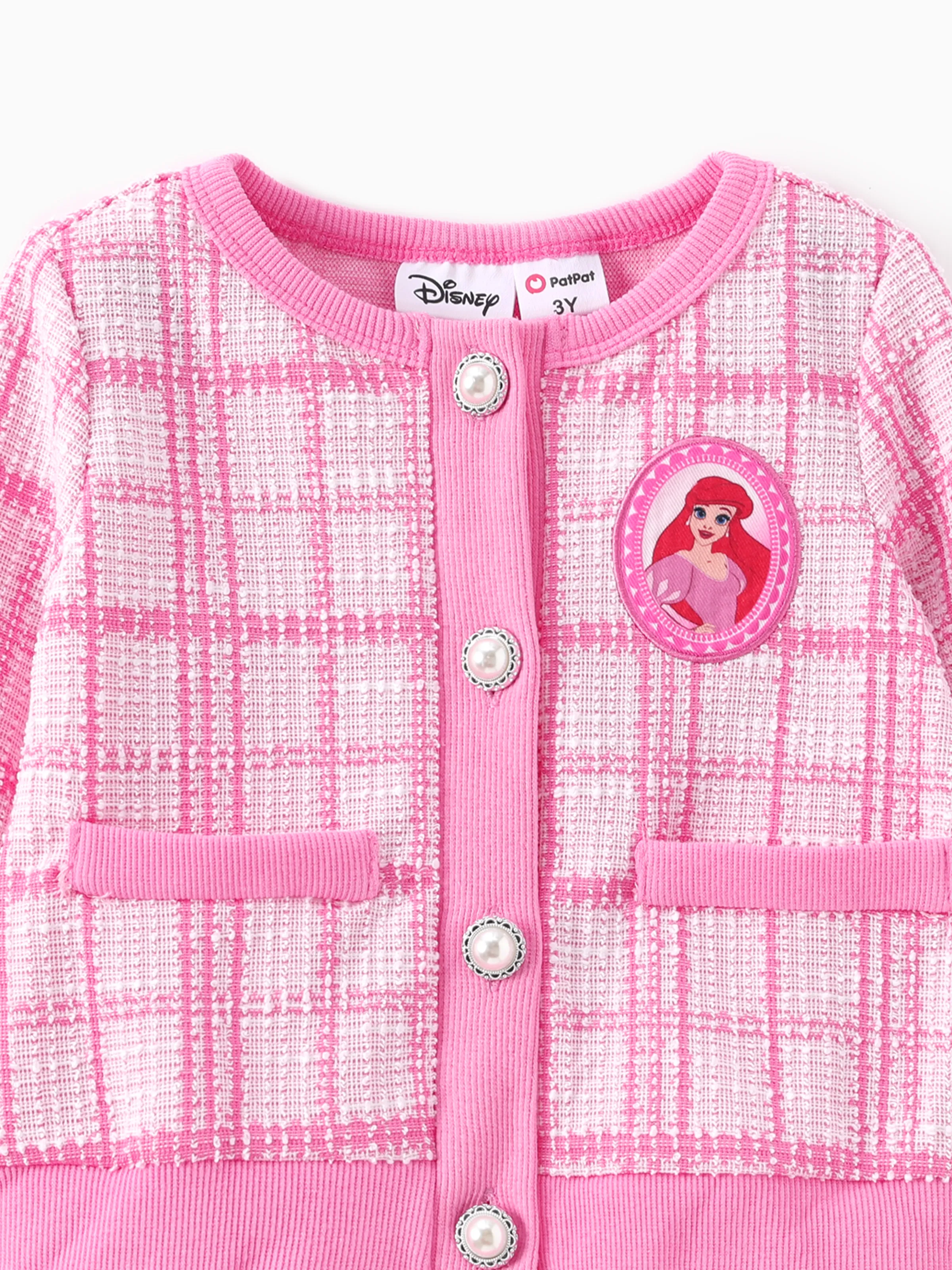 Disney Princess Toddler Girls Ariel 2pcs Preppy Plaid Tweed Cardigan with Skirt Set Pink - Image 5