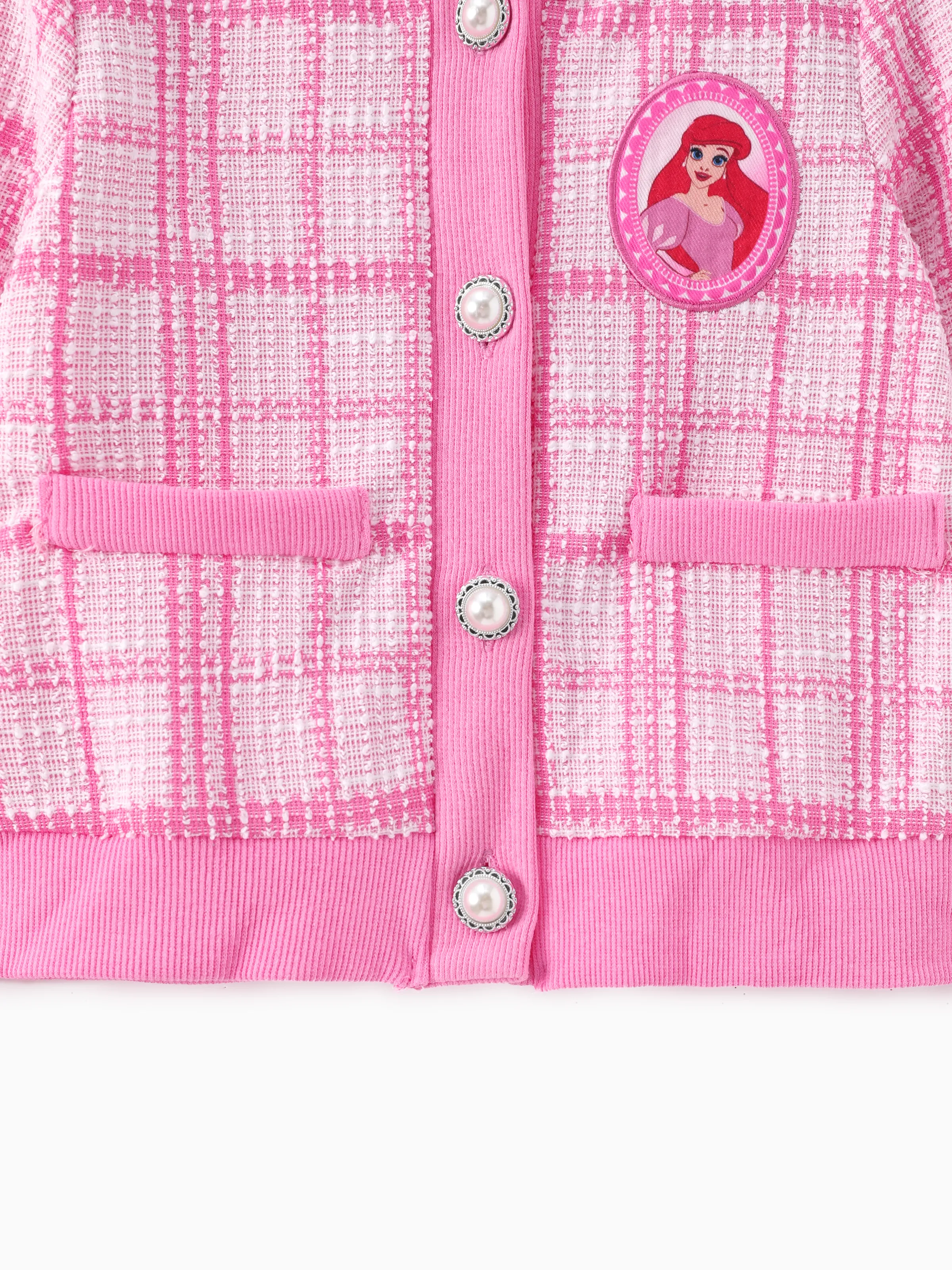Disney Princess Toddler Girls Ariel 2pcs Preppy Plaid Tweed Cardigan with Skirt Set Pink - Image 7