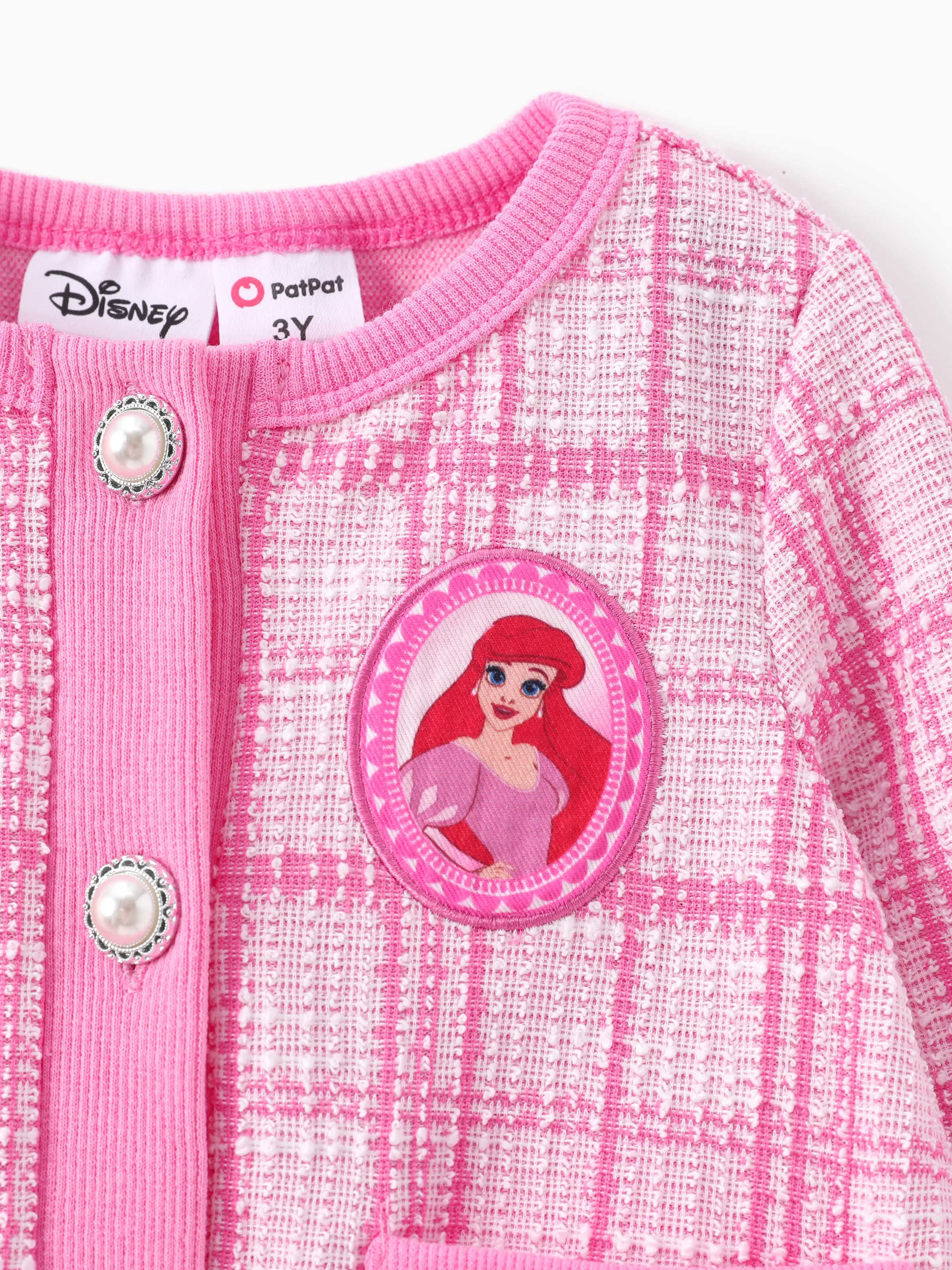 Disney Princess Toddler Girls Ariel 2pcs Preppy Plaid Tweed Cardigan with Skirt Set Pink - Image 8