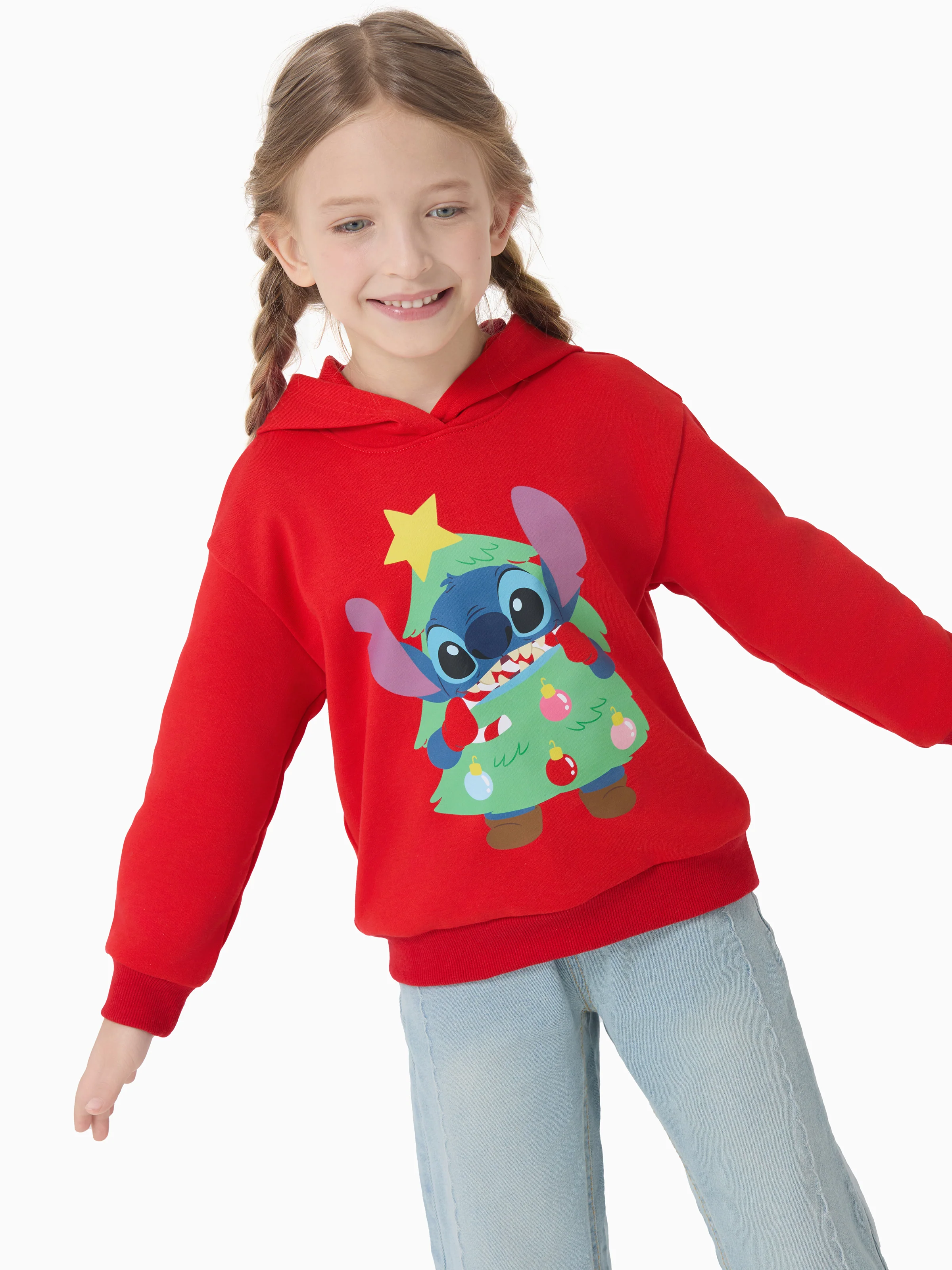 Disney Stitch Christmas Kid Boy/Girl 46% Cotton Childlike Hooded Sweatshirt Red - Image 3