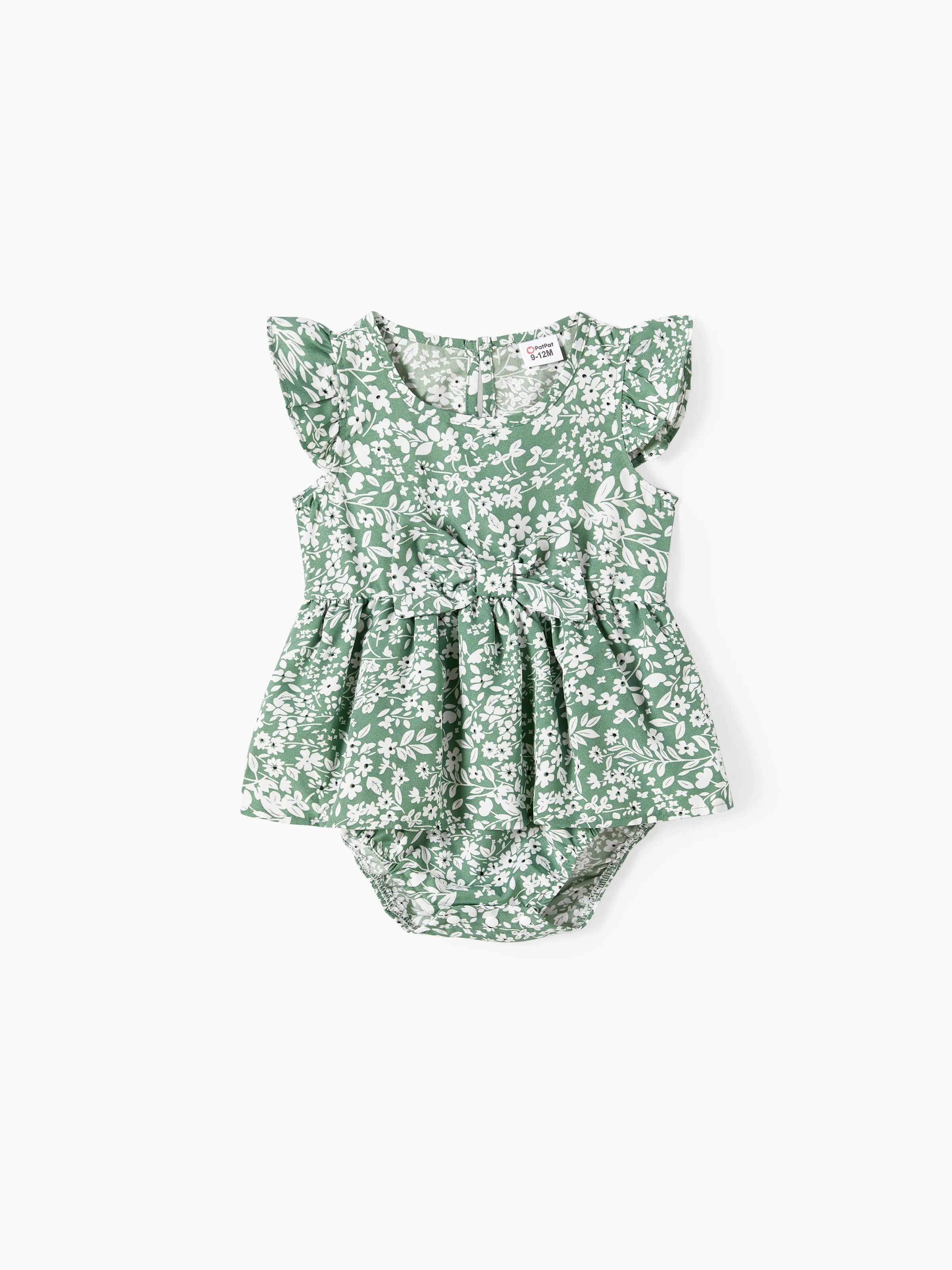 Elegant Broken Flower Matching Outfits for Family, Smocking Design, Medium Thickness Green - Image 13
