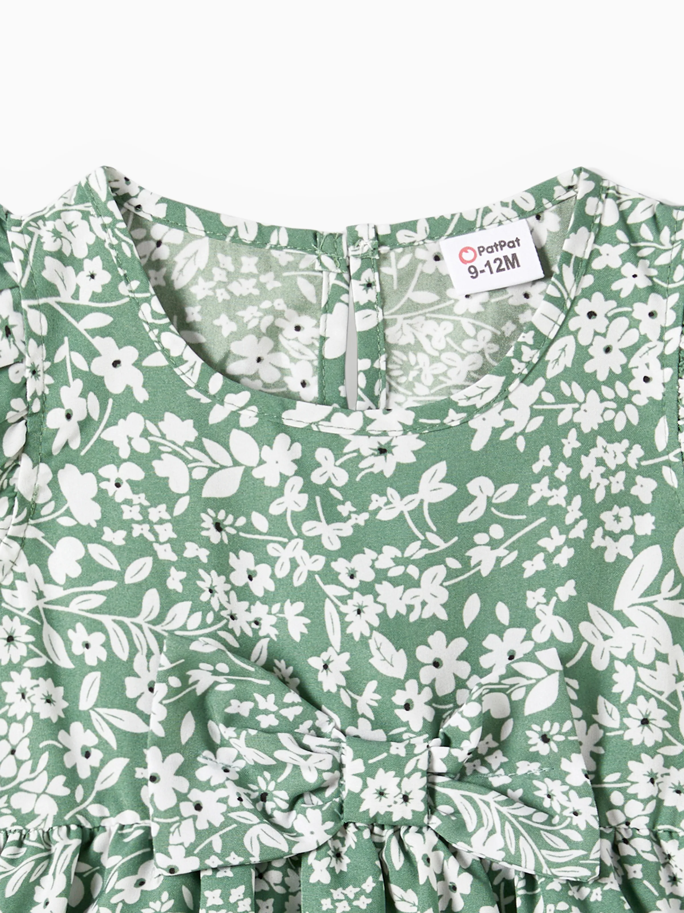 Elegant Broken Flower Matching Outfits for Family, Smocking Design, Medium Thickness Green - Image 15