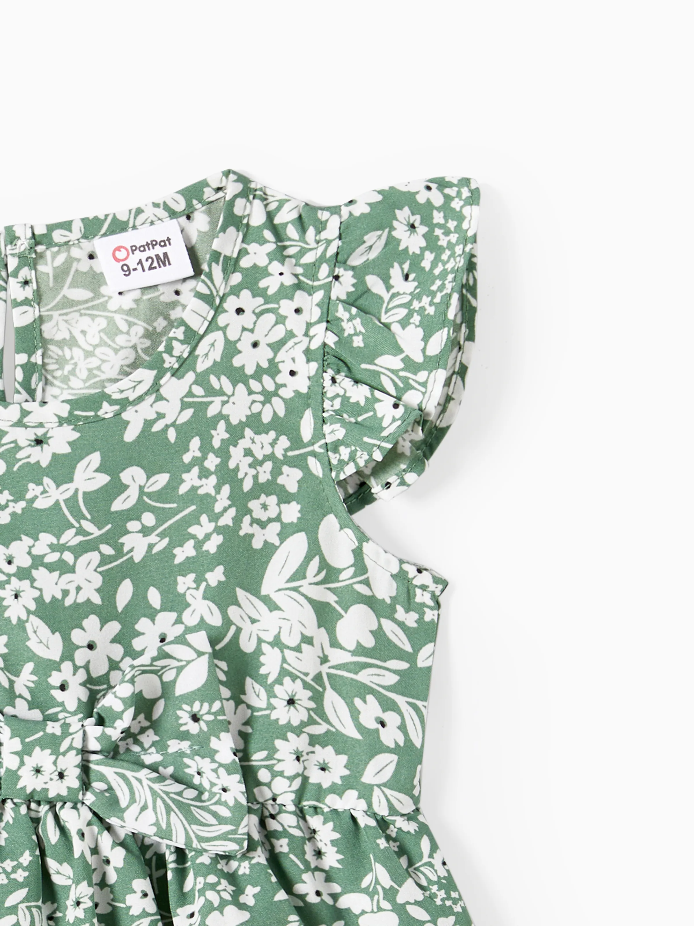 Elegant Broken Flower Matching Outfits for Family, Smocking Design, Medium Thickness Green - Image 16