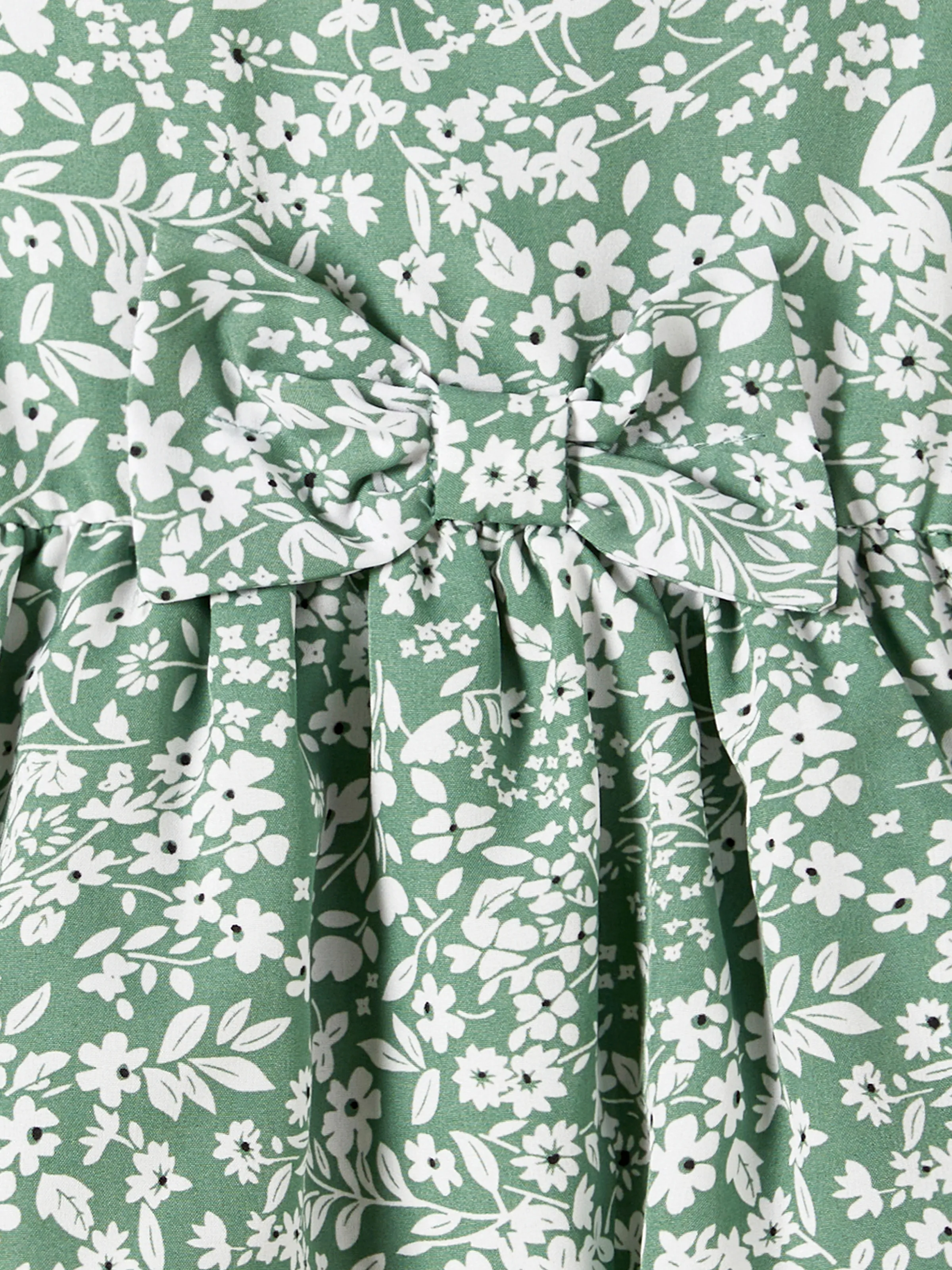 Elegant Broken Flower Matching Outfits for Family, Smocking Design, Medium Thickness Green - Image 17