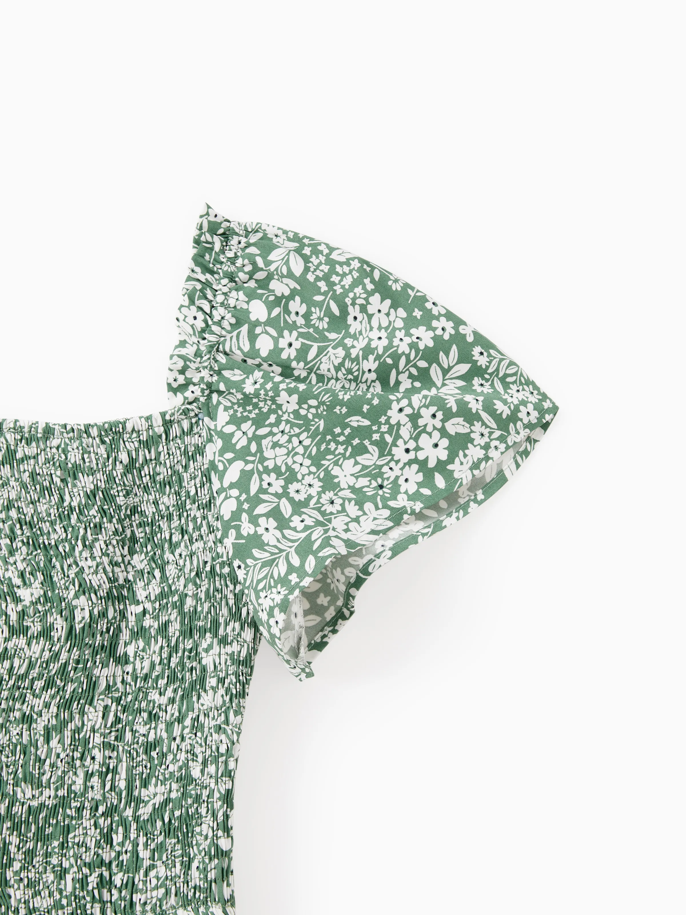 Elegant Broken Flower Matching Outfits for Family, Smocking Design, Medium Thickness Green - Image 6
