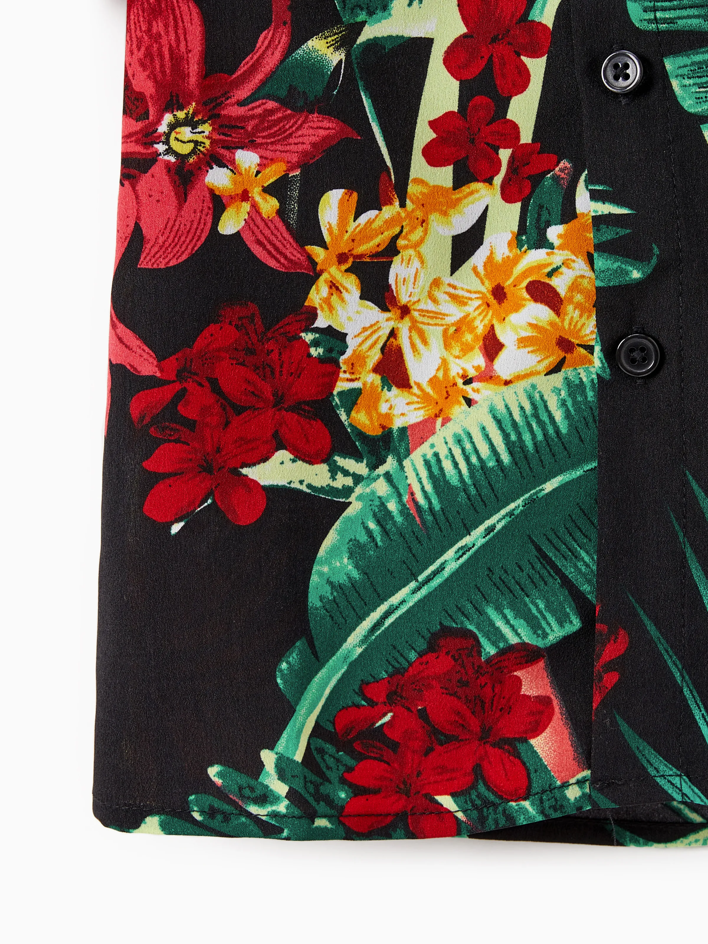 Family Matching Allover Plant Floral Print Halterneck Dresses and Short-sleeve Shirts Sets Black - Image 21