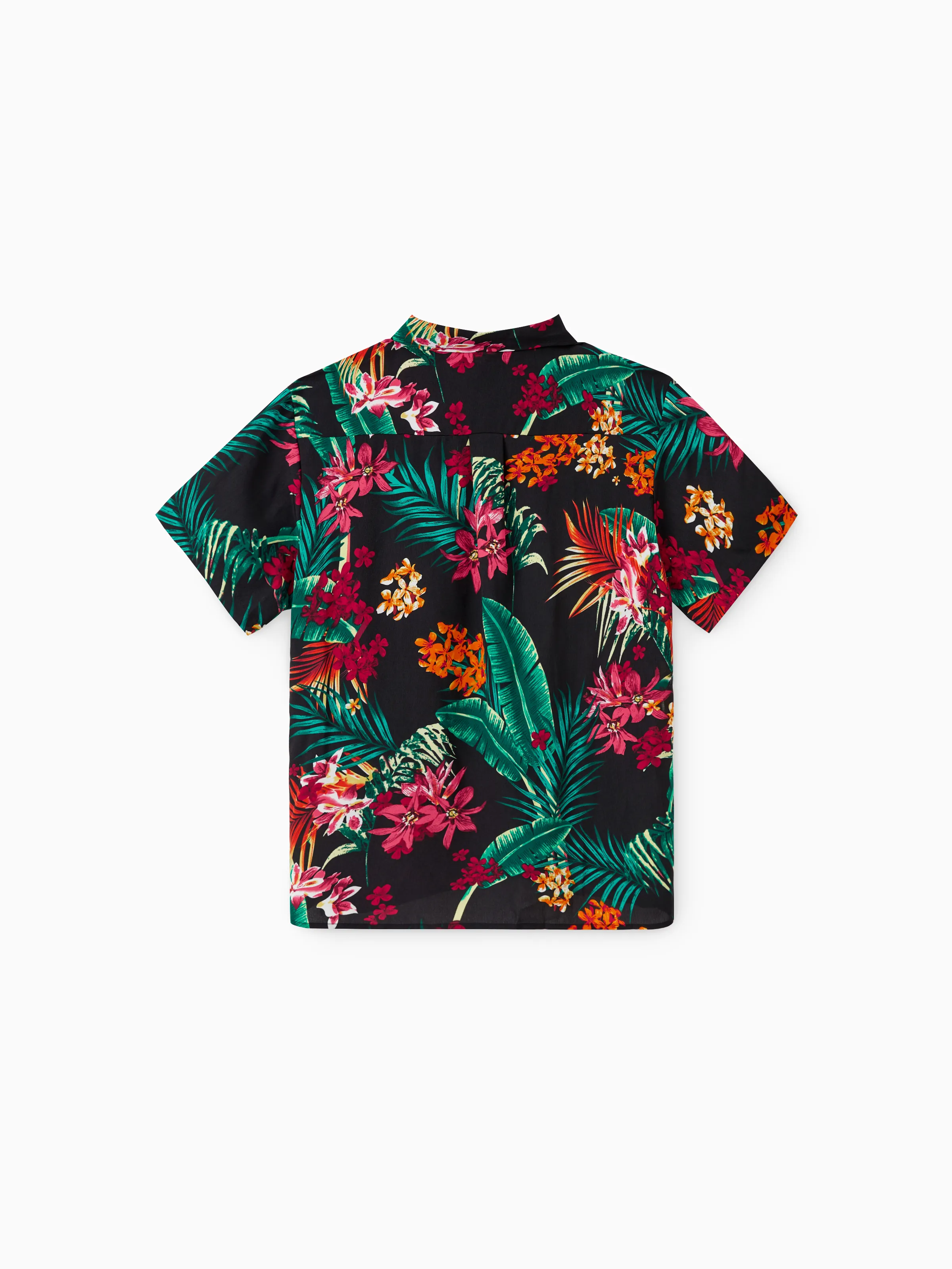 Family Matching Allover Plant Floral Print Halterneck Dresses and Short-sleeve Shirts Sets Black - Image 23