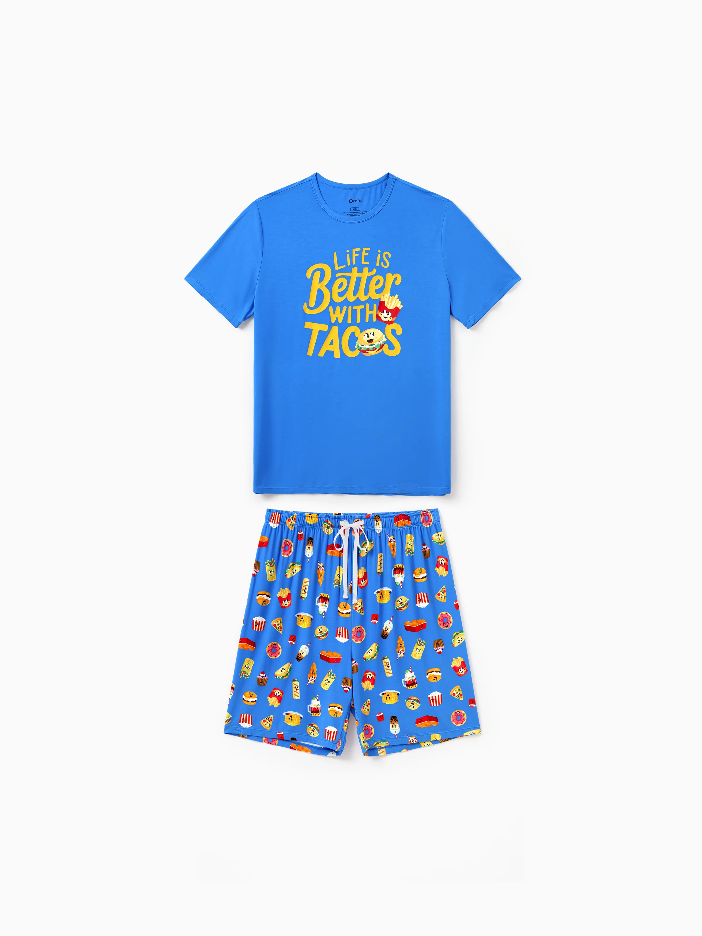 Family Matching Bamboo Pajamas Buttery Soft Bamboo PJs for Men Women Kids Toddler, Cute Burger & Fries Print Short Sleeve Sleepwear (Snug-Fitting for Children) Royal Blue - Image 17