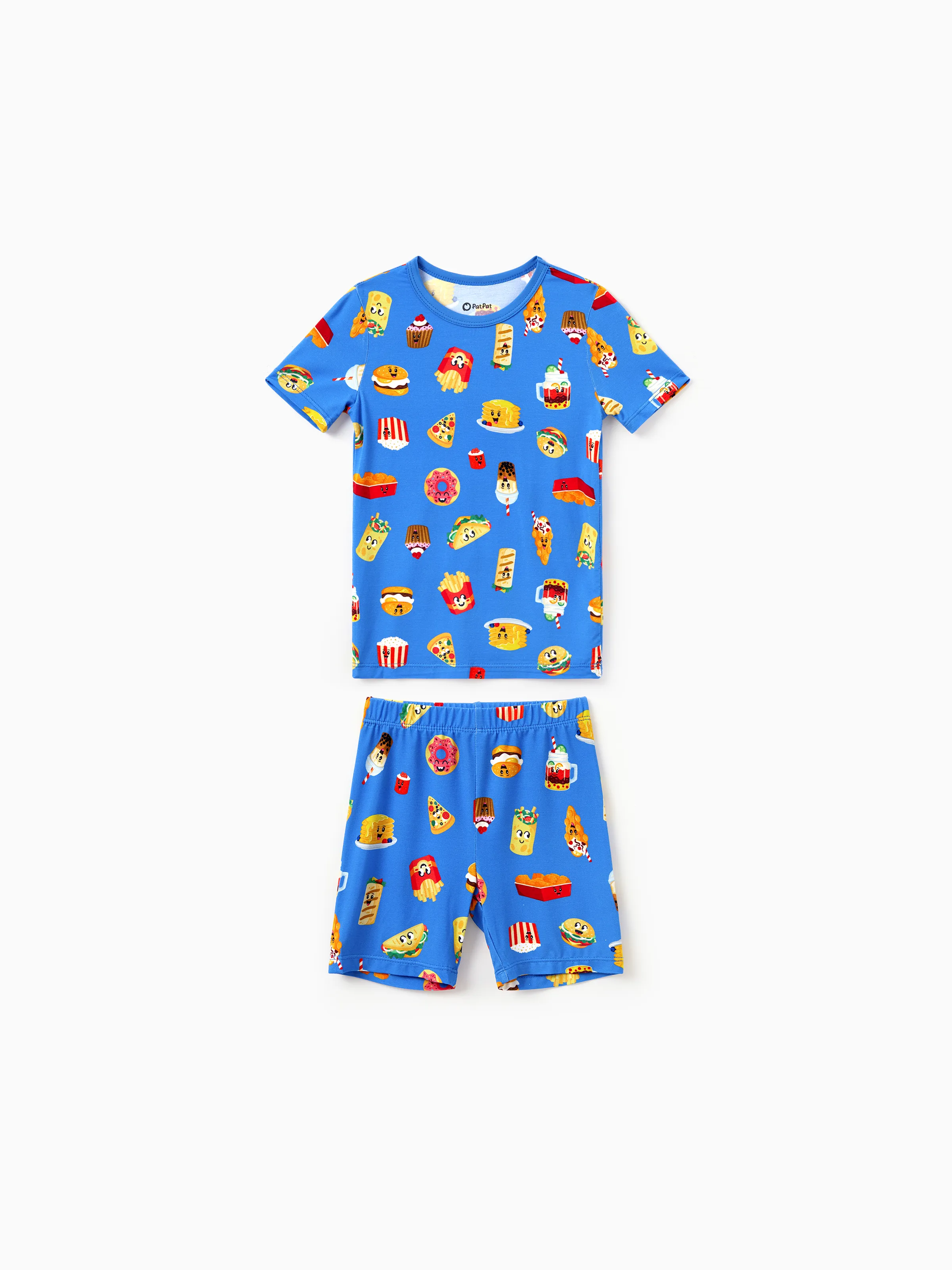 Family Matching Bamboo Pajamas Buttery Soft Bamboo PJs for Men Women Kids Toddler, Cute Burger & Fries Print Short Sleeve Sleepwear (Snug-Fitting for Children) Royal Blue - Image 7