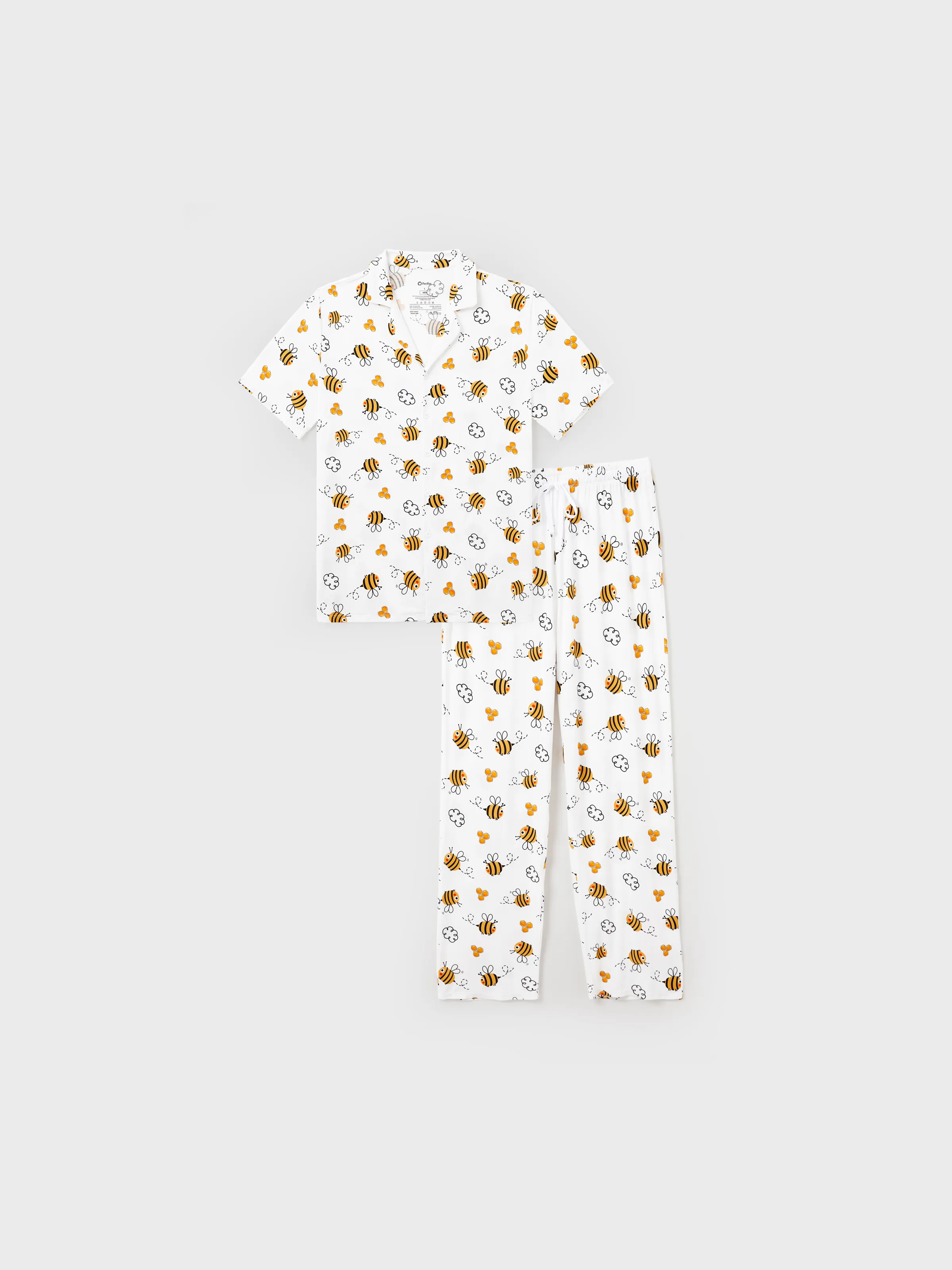 Family Matching Bamboo Pajamas Soft Bamboo Viscose PJs for Men Women Kids Toddler, Cute Bee Print Sleepwear with Short Sleeve Top and Long Pants White - Image 17